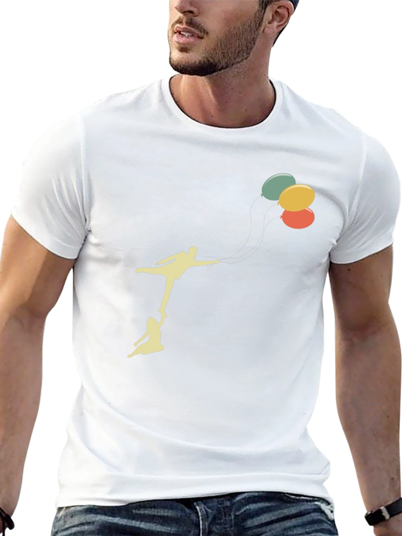 Whimsical Balloon Ride Graphic Tee - Black Cotton Blend