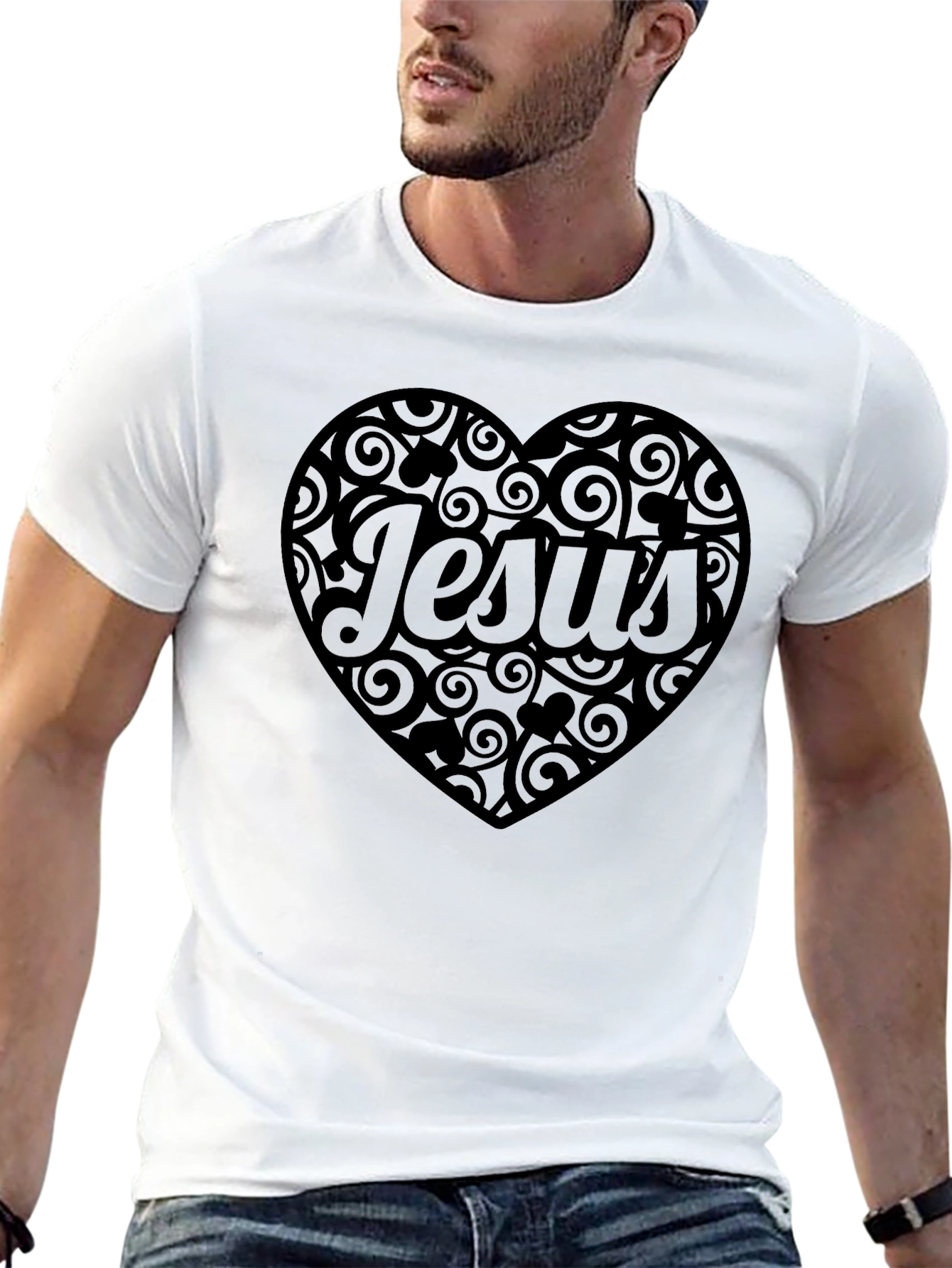 Jesus Heart Swirl T-Shirt - Mens Black Tee