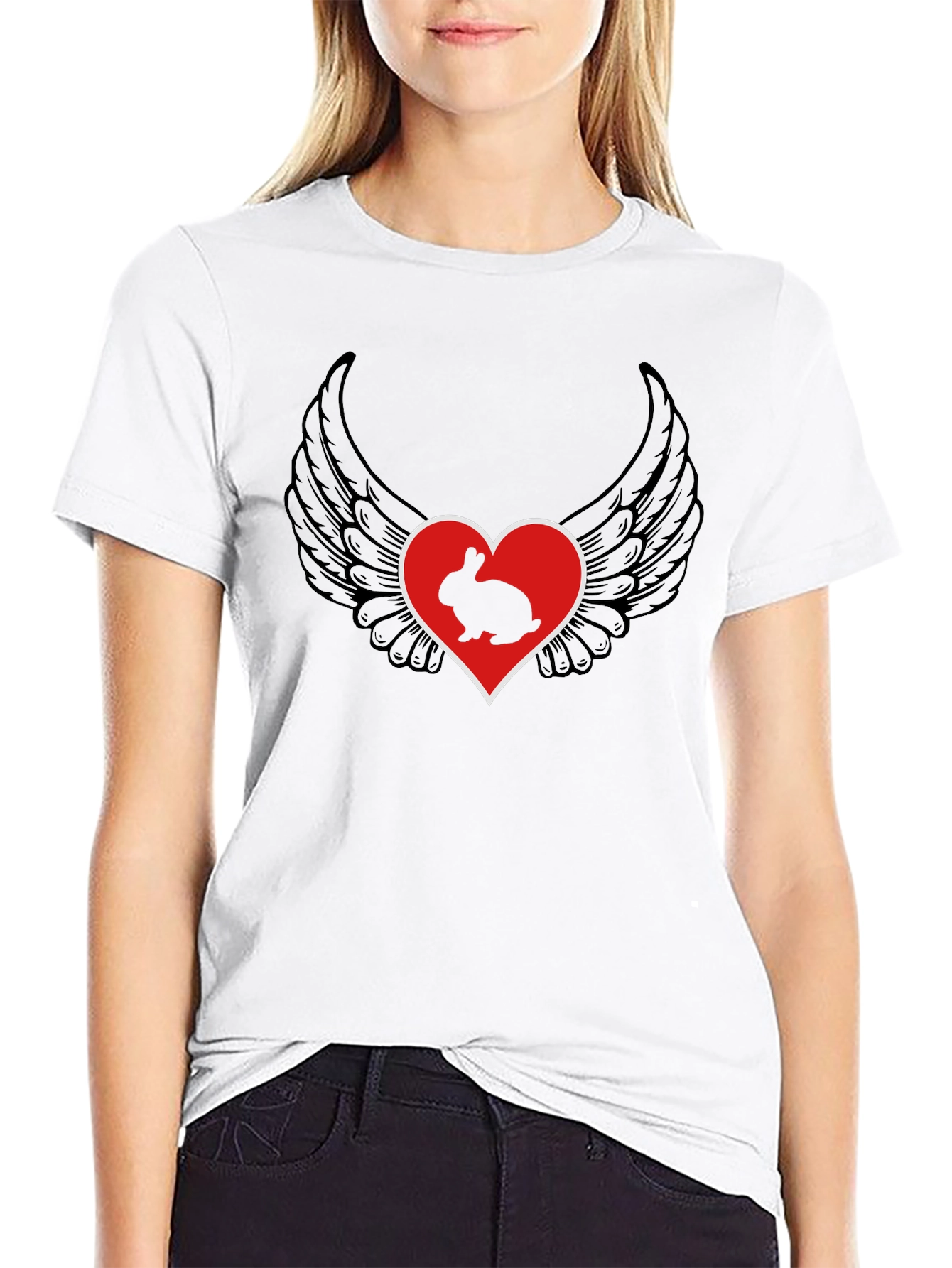 Heart & Rabbit Wings Black T-Shirt