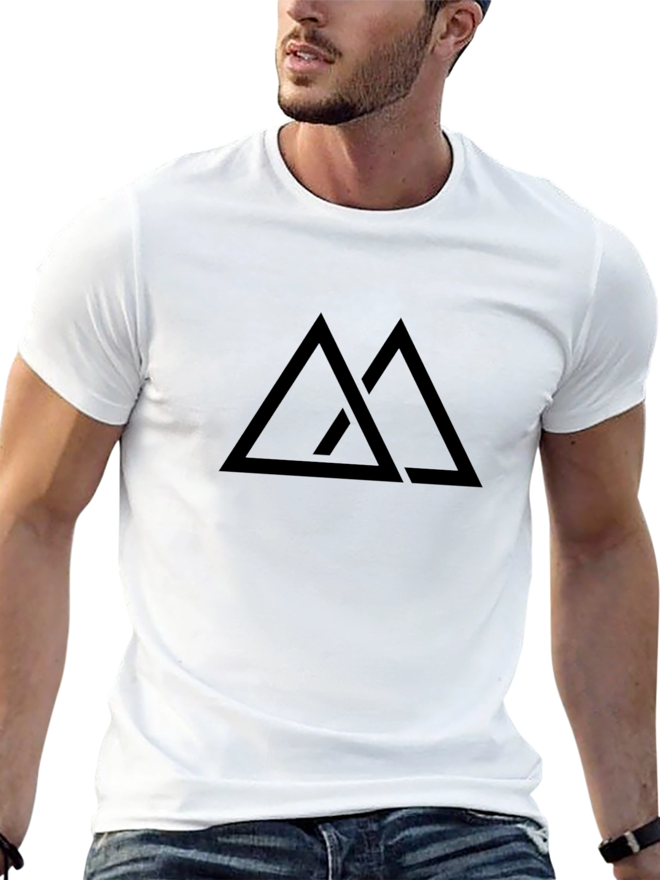 Minimalist Double Triangle Graphic Black T-Shirt