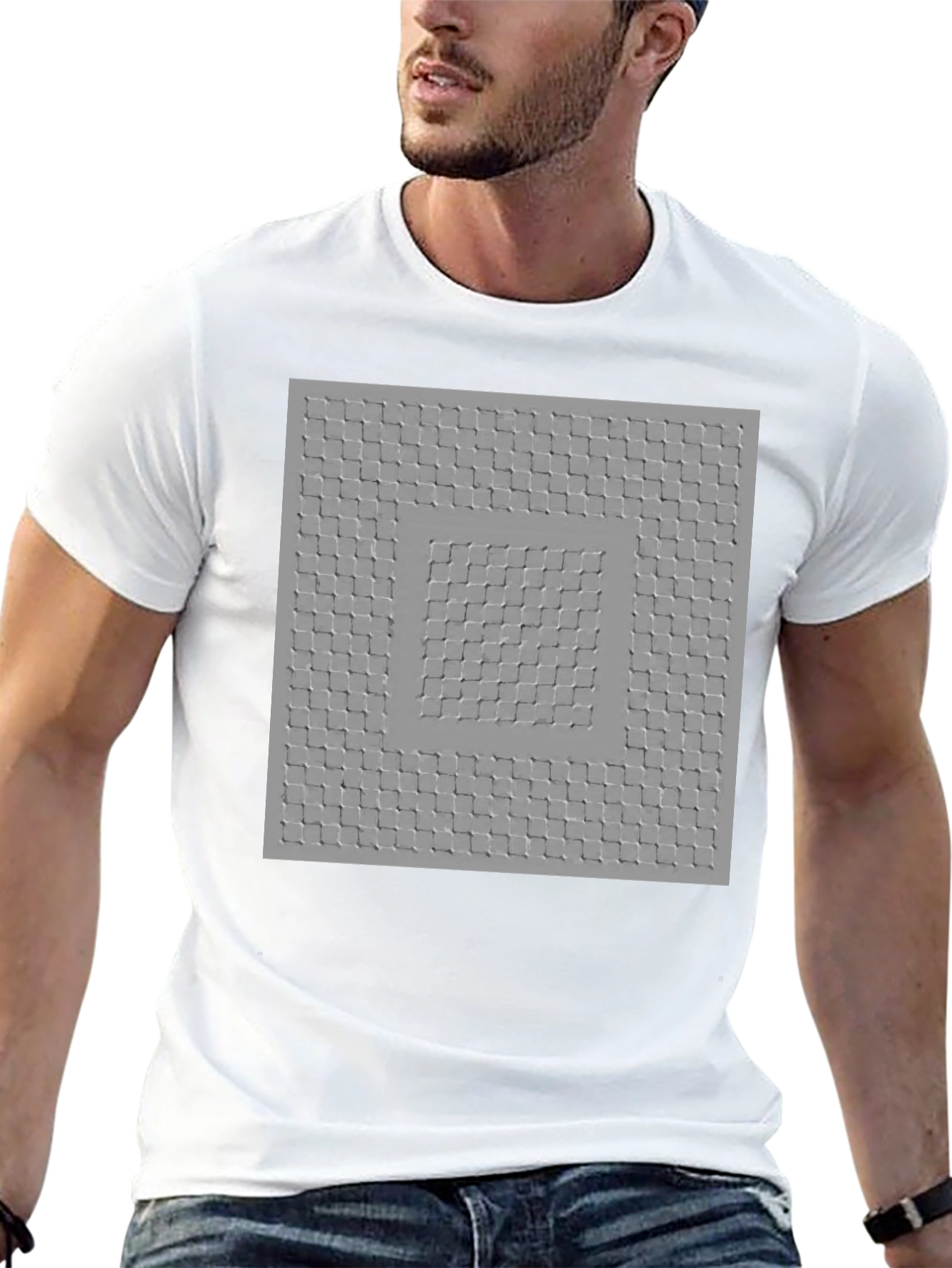 Optical Illusion Square Pattern Tee - Trendy Black Shirt