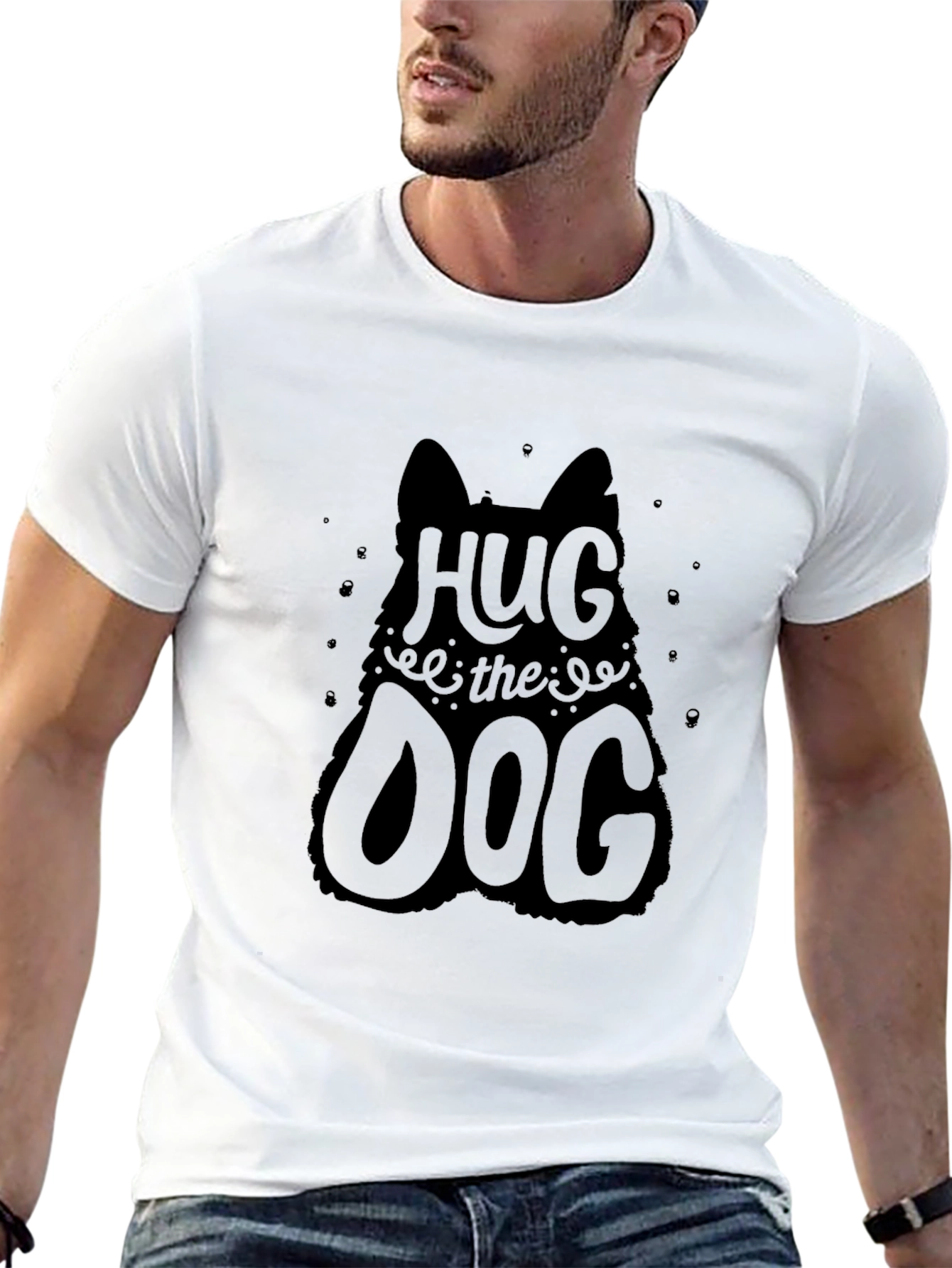Hug the Dog Graphic Tee - Black Cotton T-Shirt