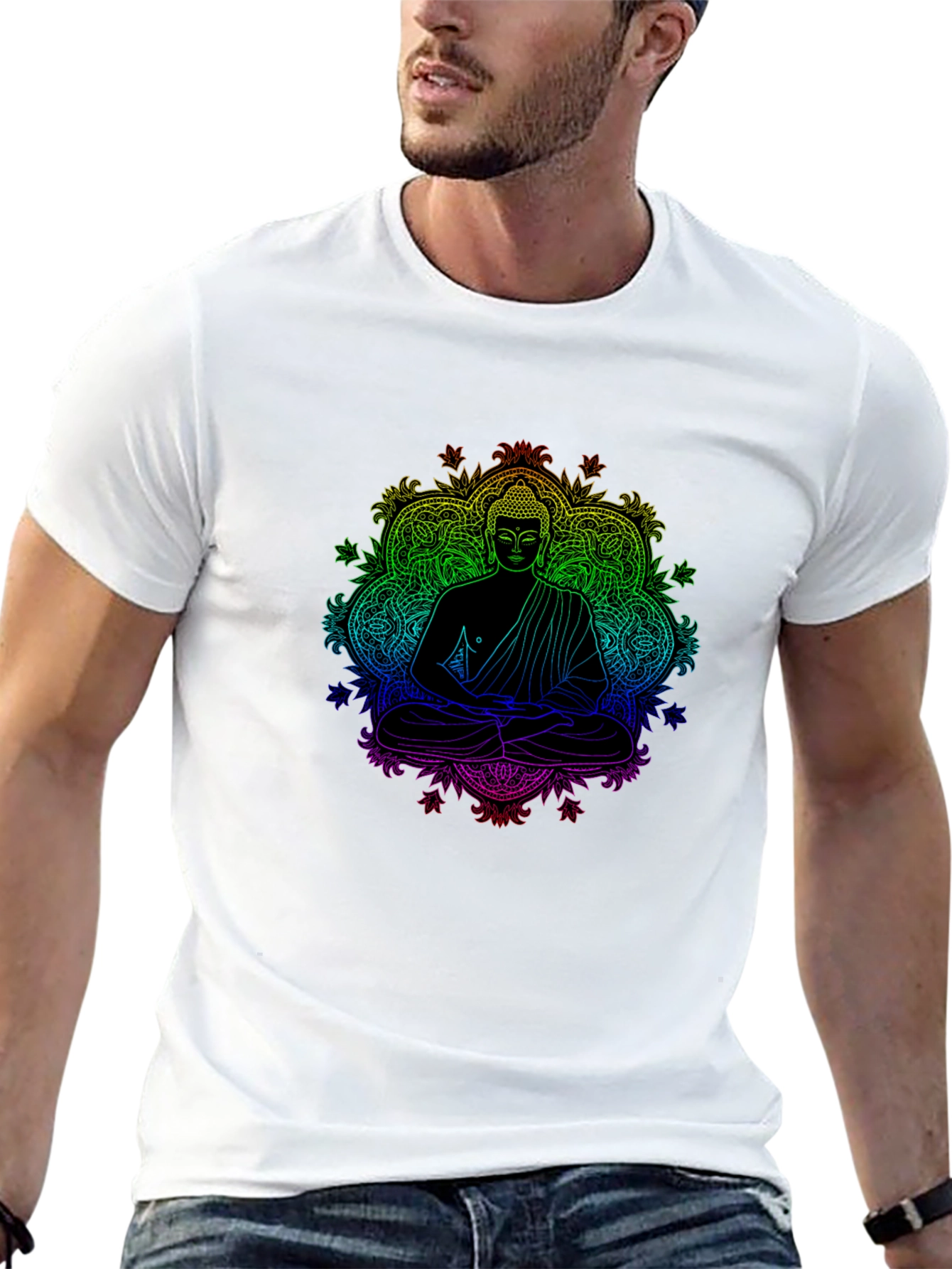 Rainbow Buddha Graphic Black T-Shirt
