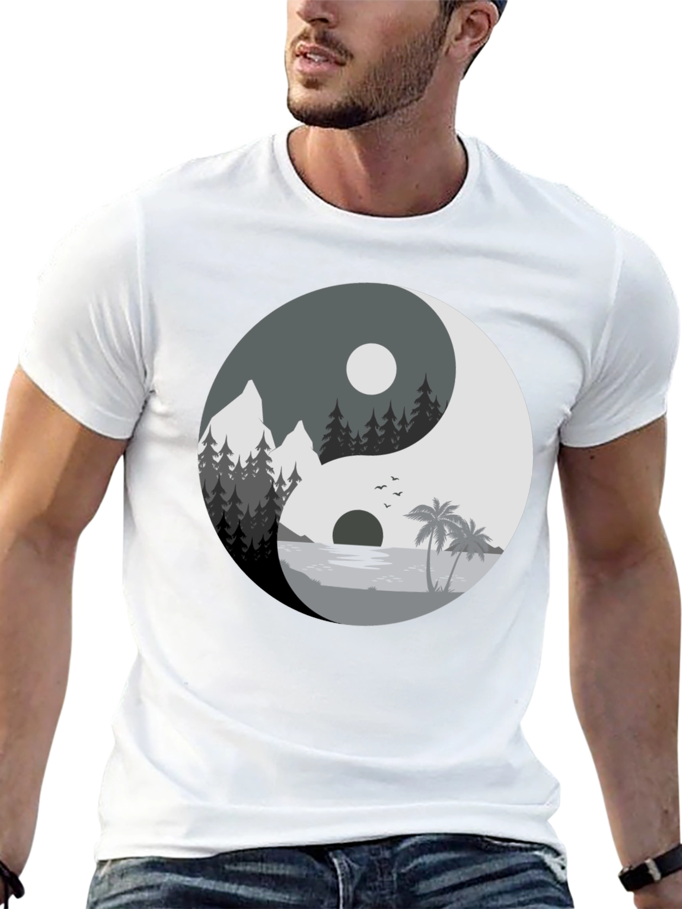 Yin Yang Nature Graphic Tee - Black