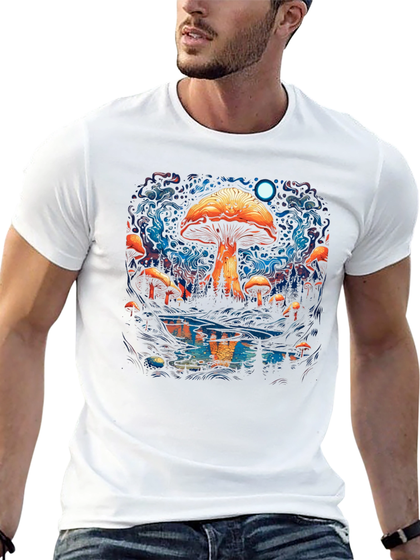 Psychedelic Mushroom Forest Black Tee