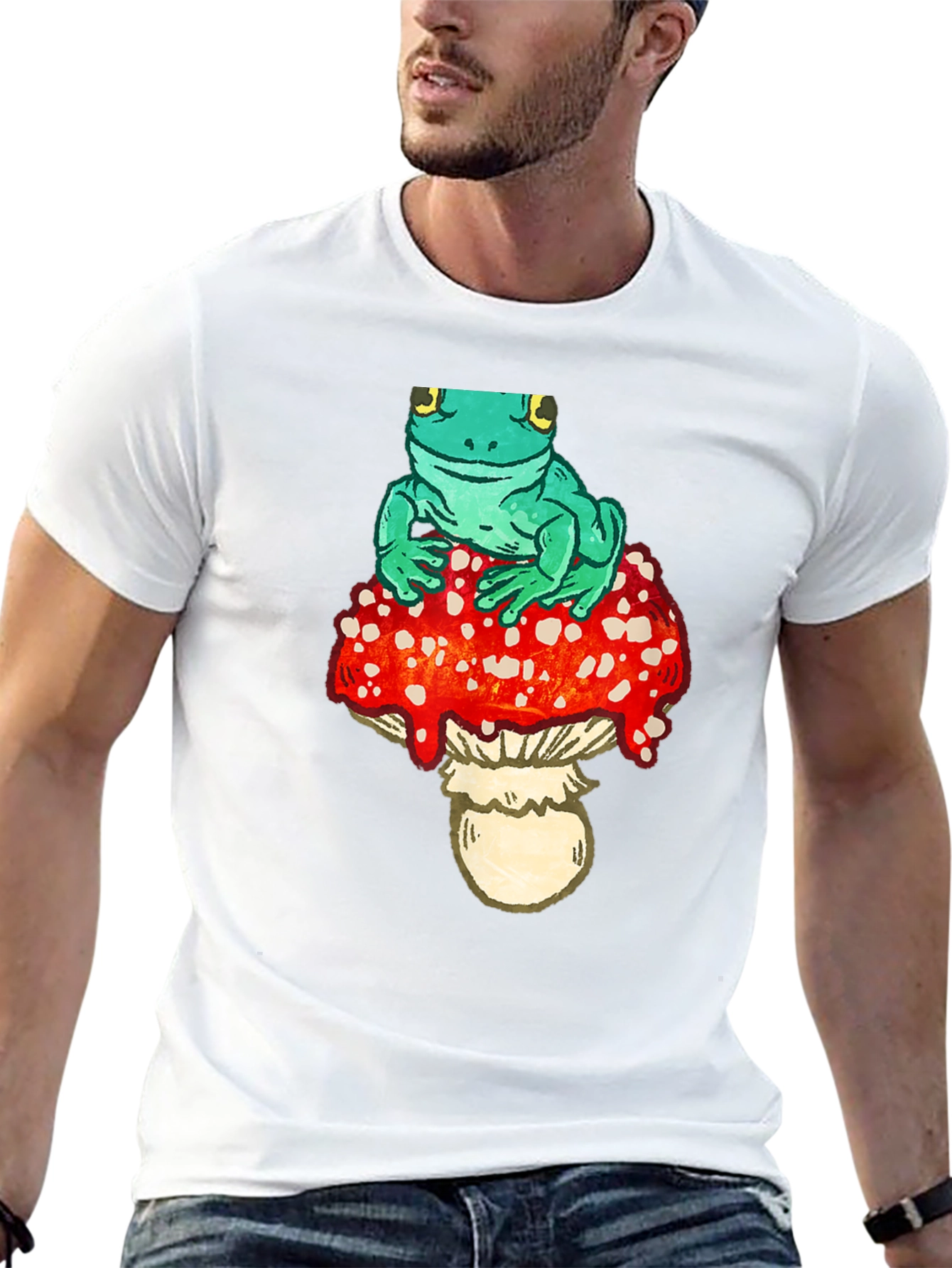 Frog on Mushroom Black T-Shirt