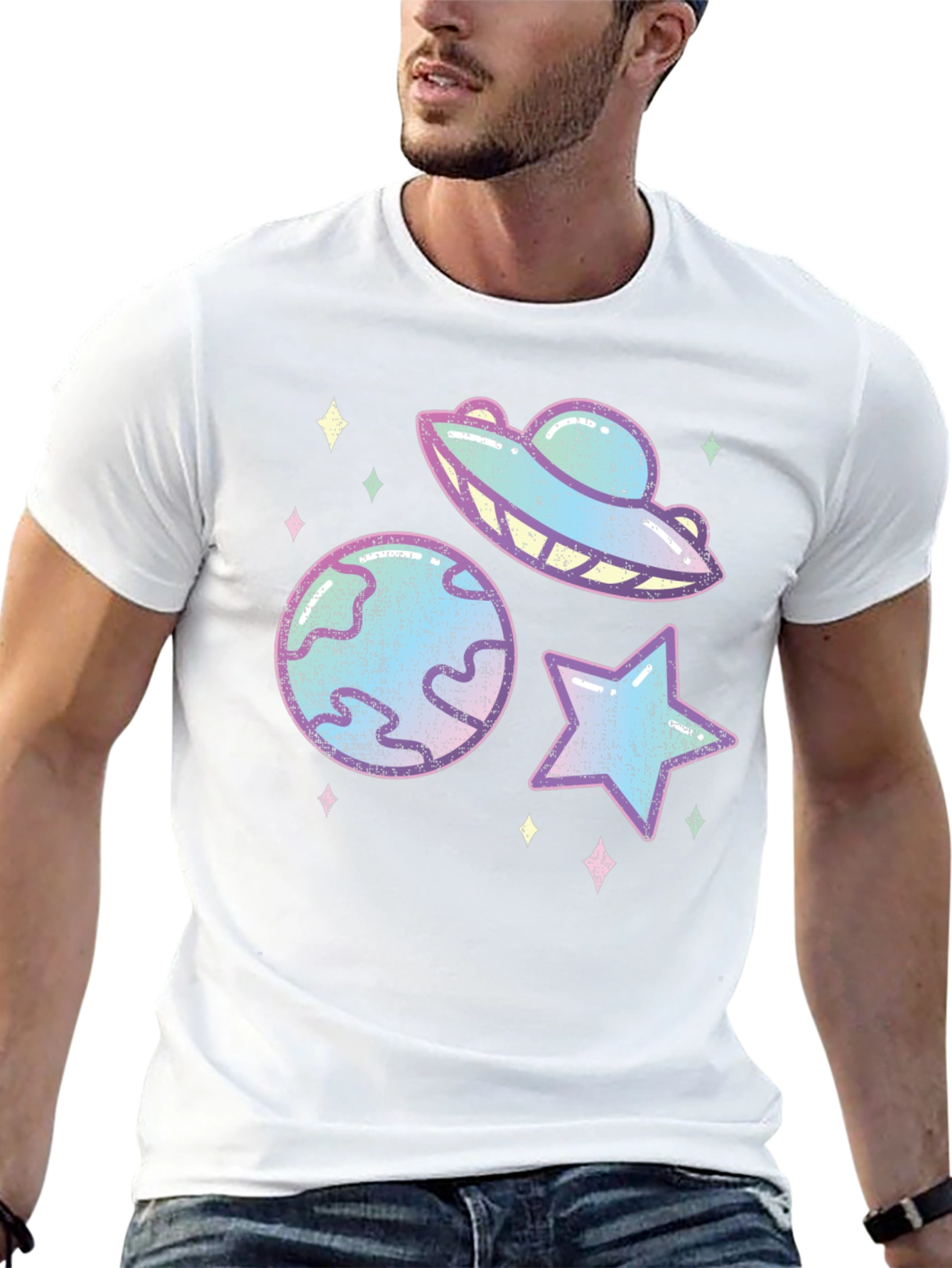 Cosmic Space Graphic Tee - Black Cotton Blend T-Shirt