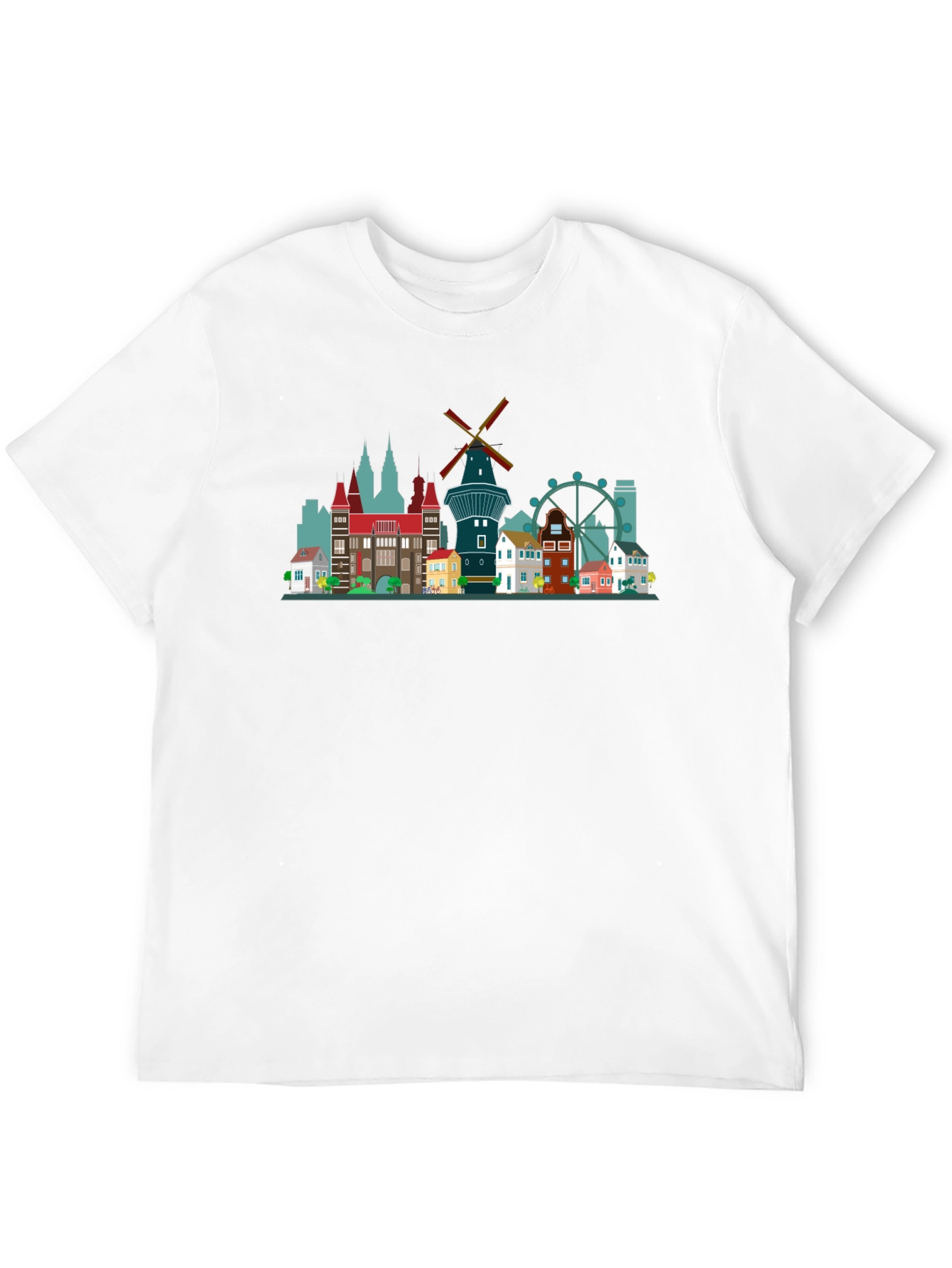 Black T-Shirt with Cityscape Design
