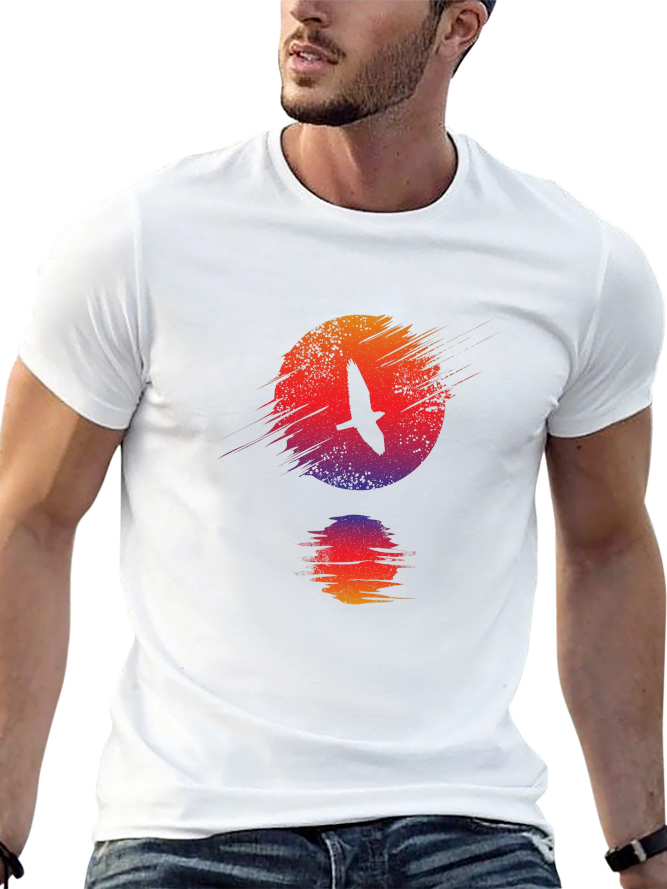 Sunset Bird Graphic Black T-Shirt