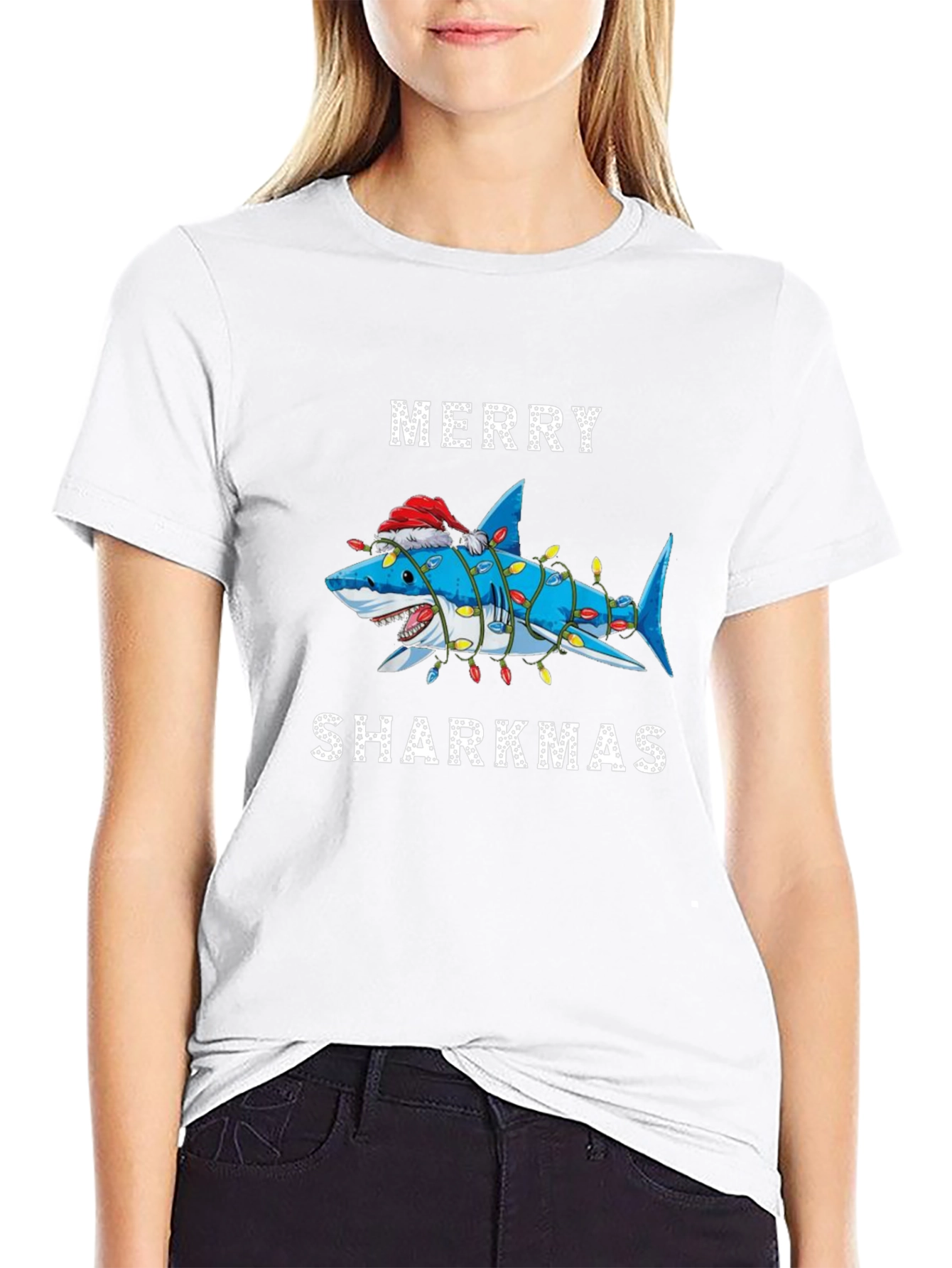 Merry Sharkmas Graphic T-Shirt - Holiday Shark Tee