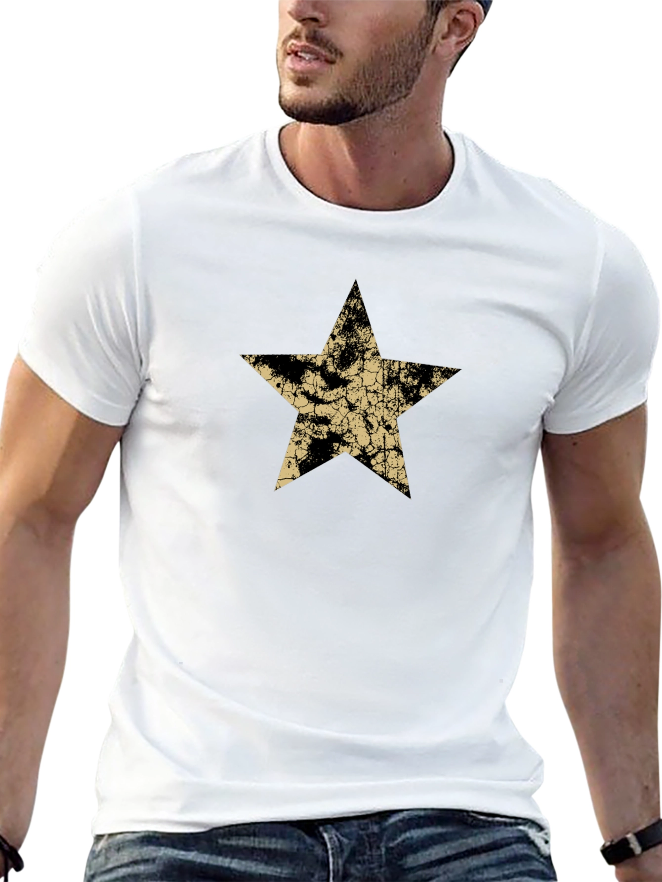 Distressed Star Graphic Black Tee