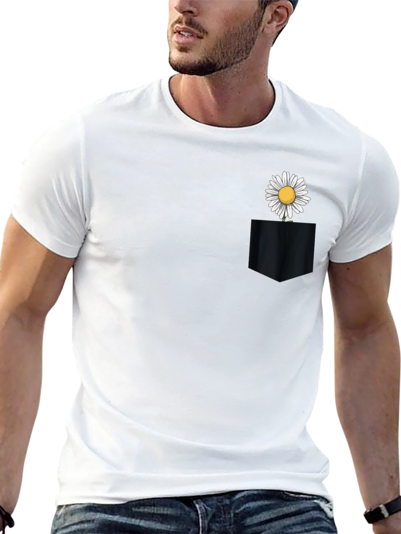 Daisy Pocket Tee - Black Cotton Casual
