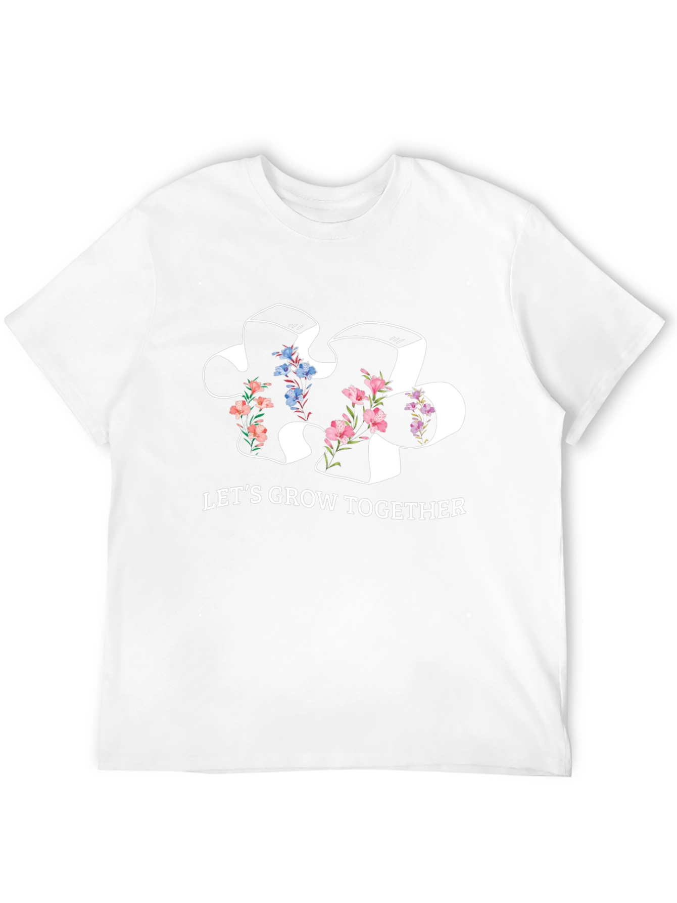 Lets Grow Together Puzzle Piece Floral T-Shirt