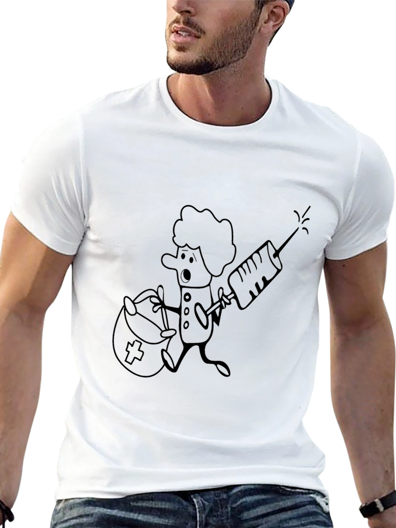 Funny Cartoon Nurse T-Shirt - Black
