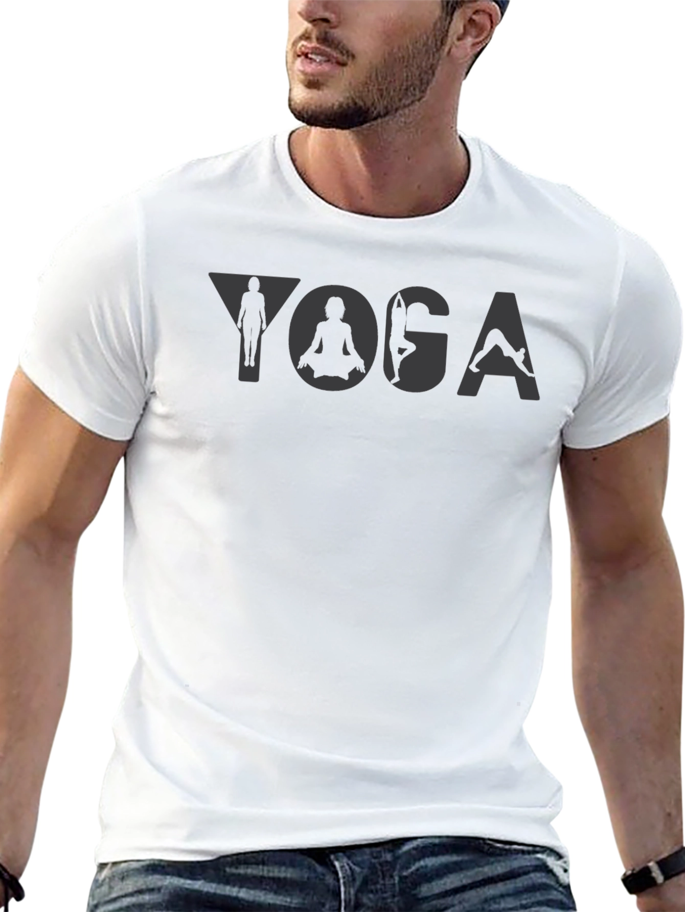 Yoga Poses Graphic Print Black T-Shirt