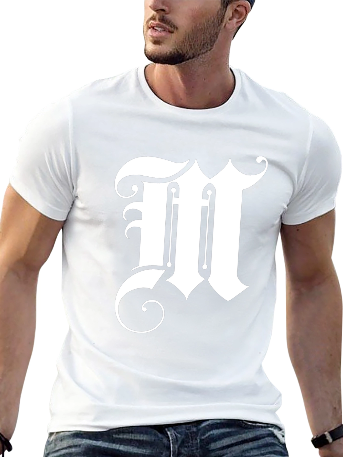 Elegant Letter M Graphic Tee - Black