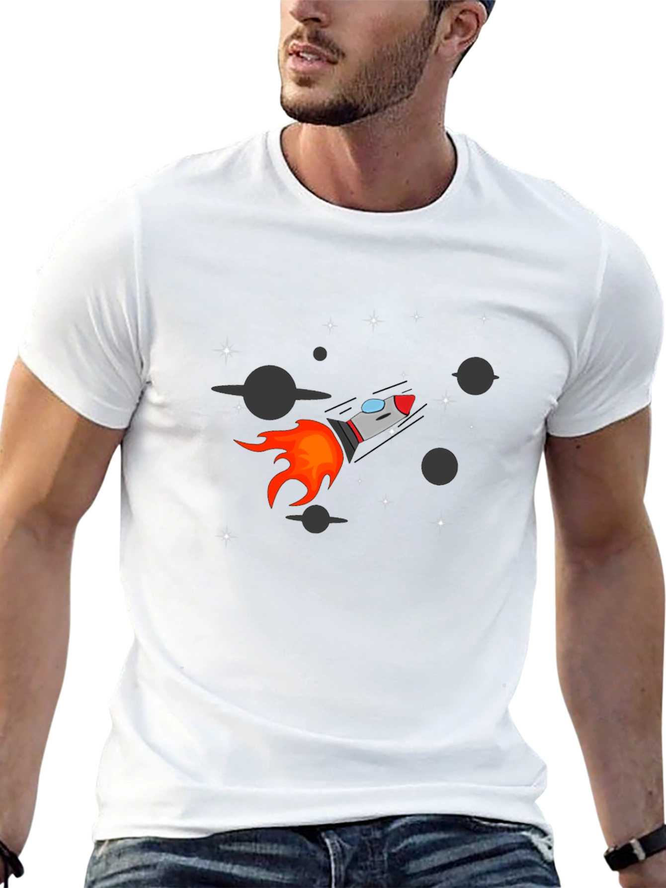Rocket Graphic Black Tee - Space Adventure