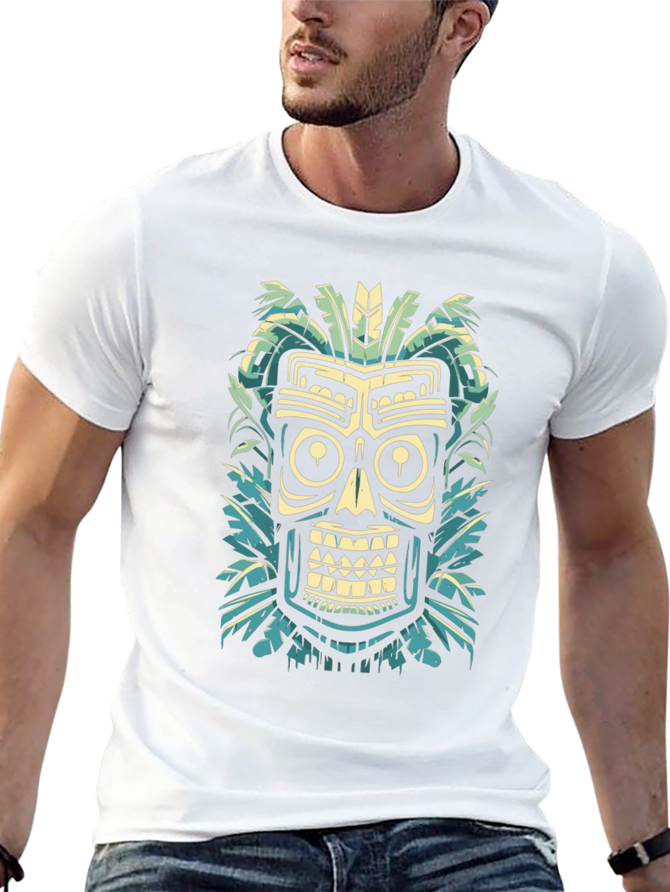 Tribal Tiki Mask Graphic Tee - Island Style