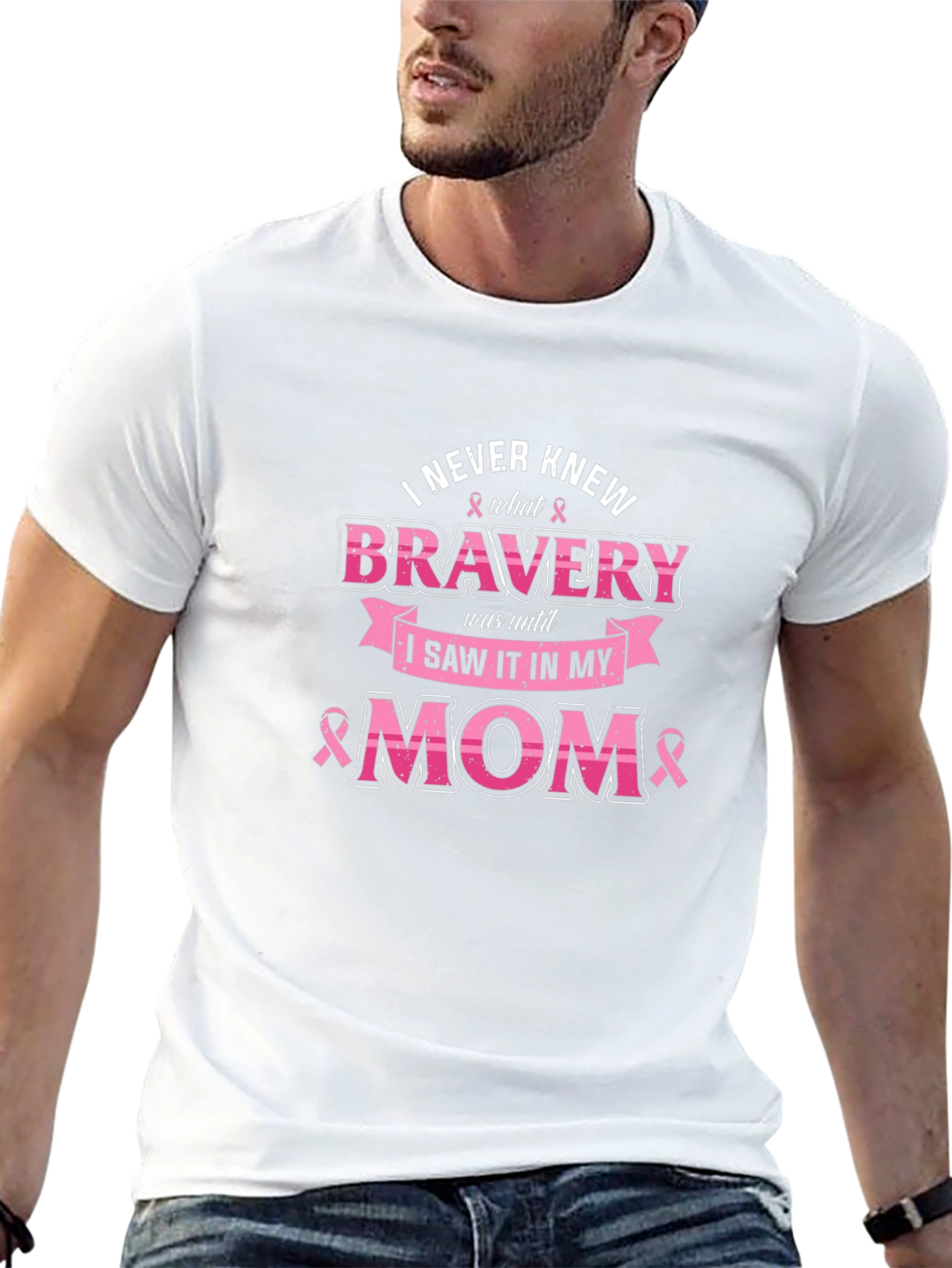 Bravery Mom Breast Cancer Awareness Graphic T-Shirt