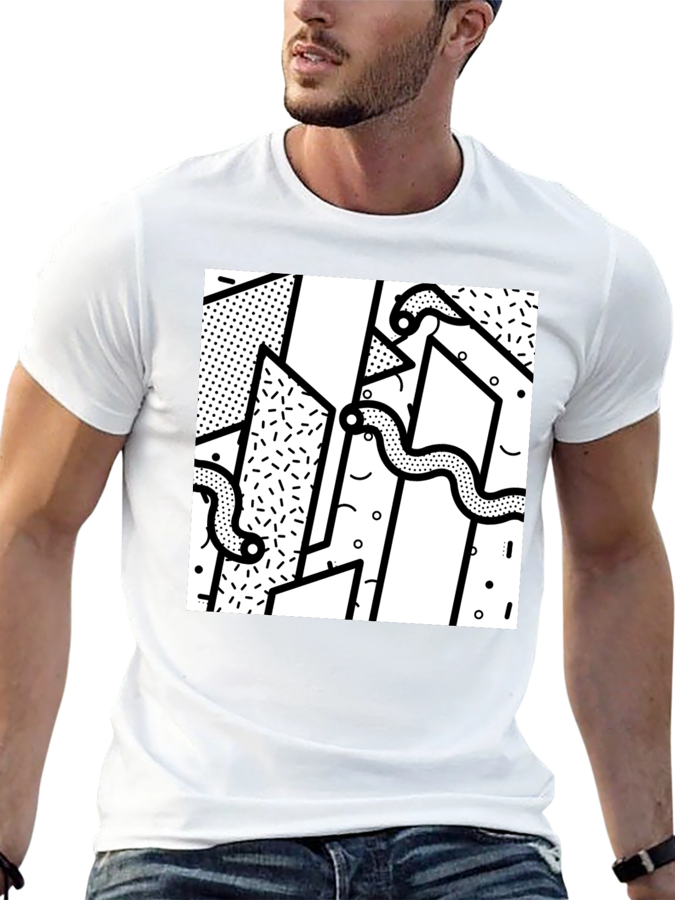 Geometric Snake Print Black T-Shirt
