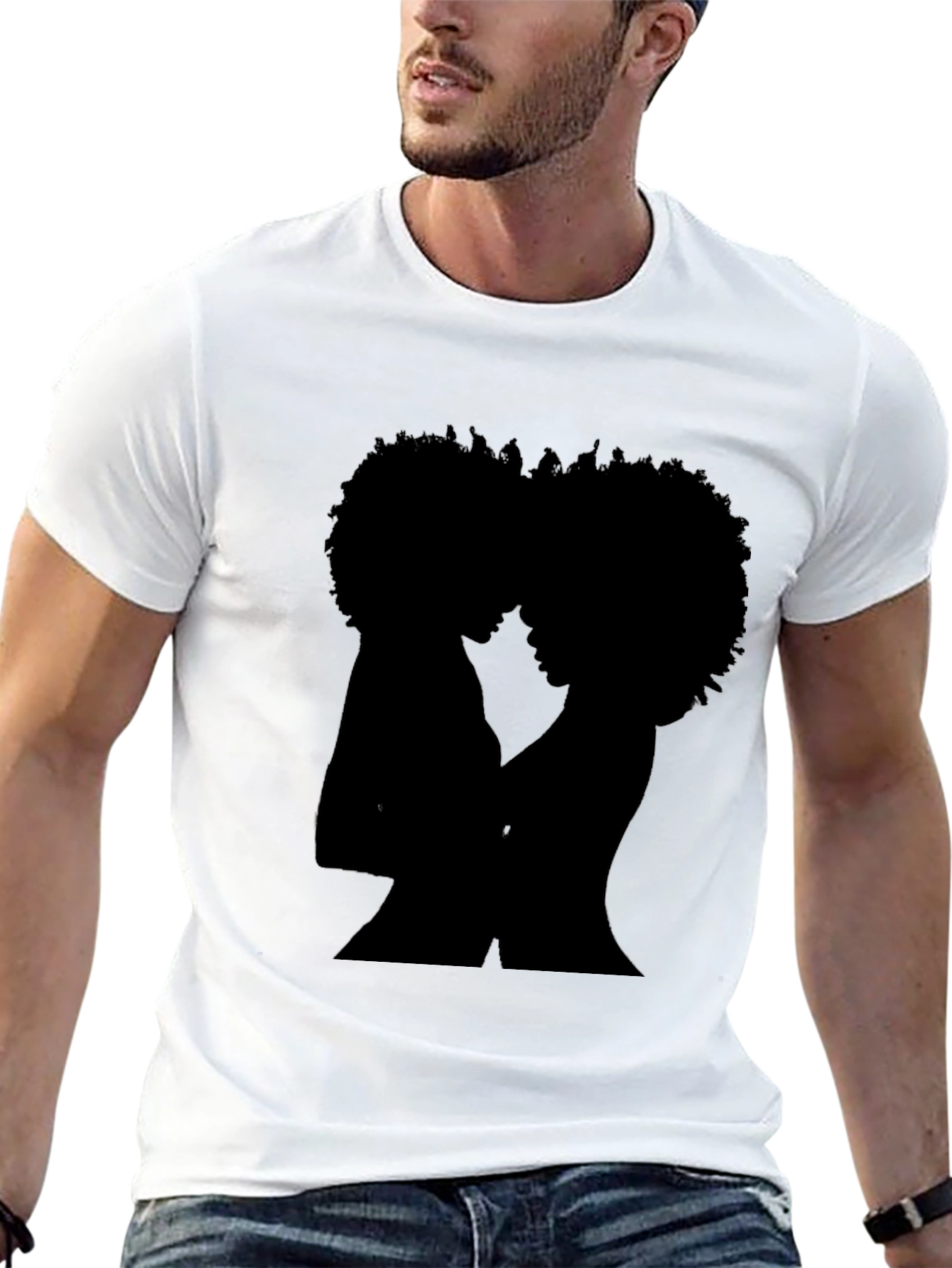 Afro Couple Silhouette Graphic Tee - Unisex Black T-Shirt