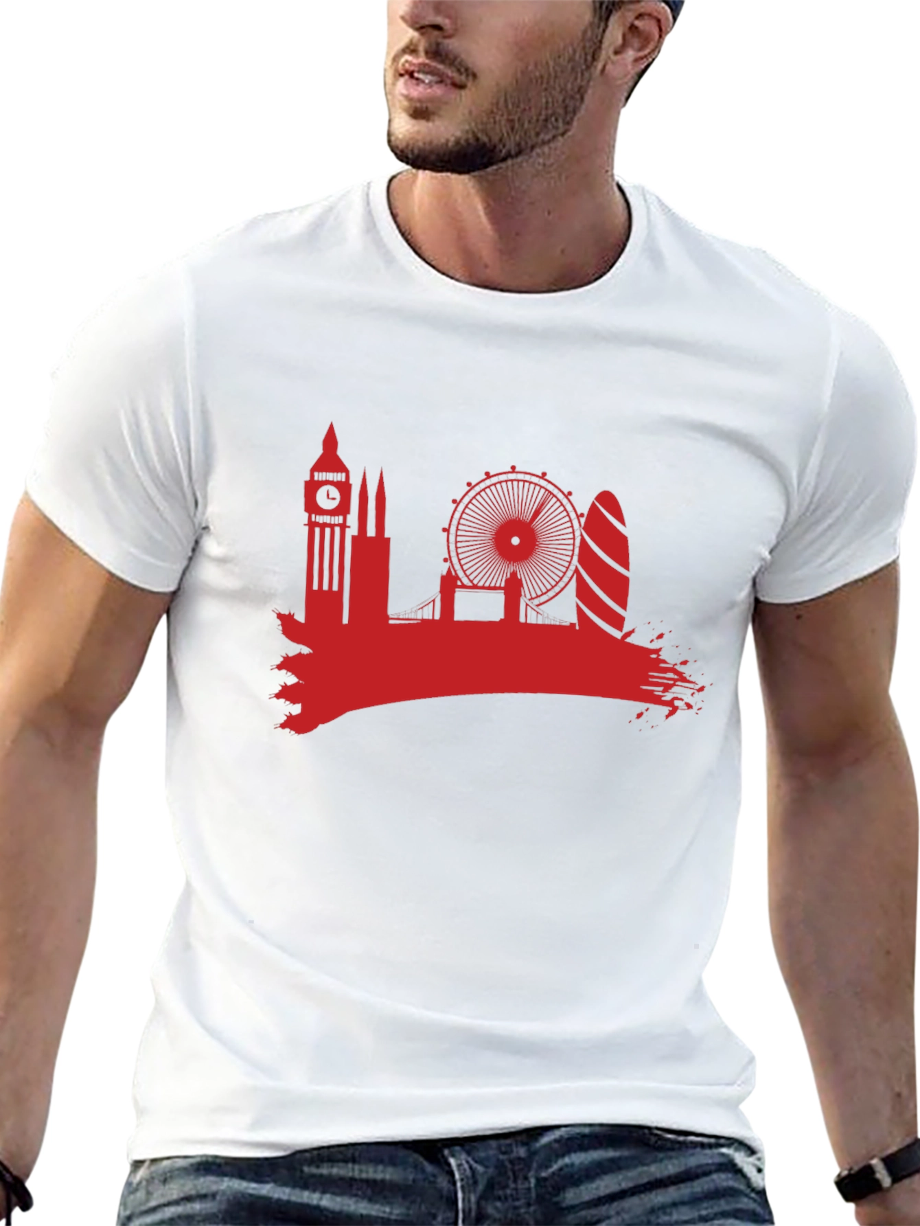 London Skyline T-Shirt - Red Silhouette on Black
