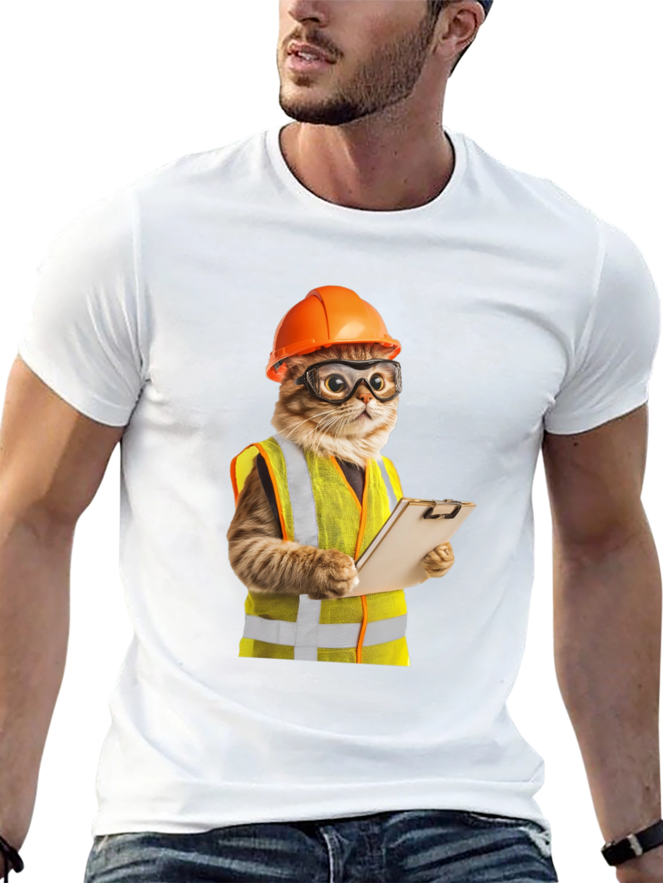 Construction Cat T-Shirt - Funny Worker Kitten Tee