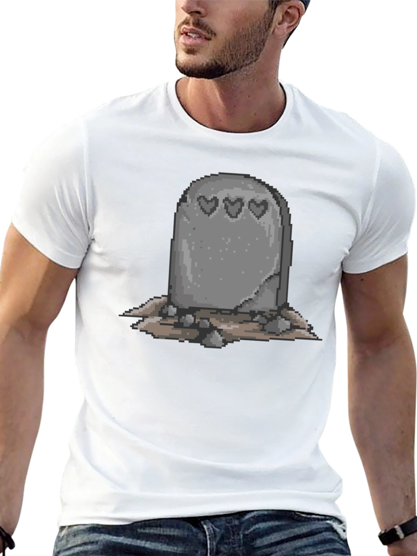 Pixel Tombstone Heart T-Shirt - Classic Black Tee