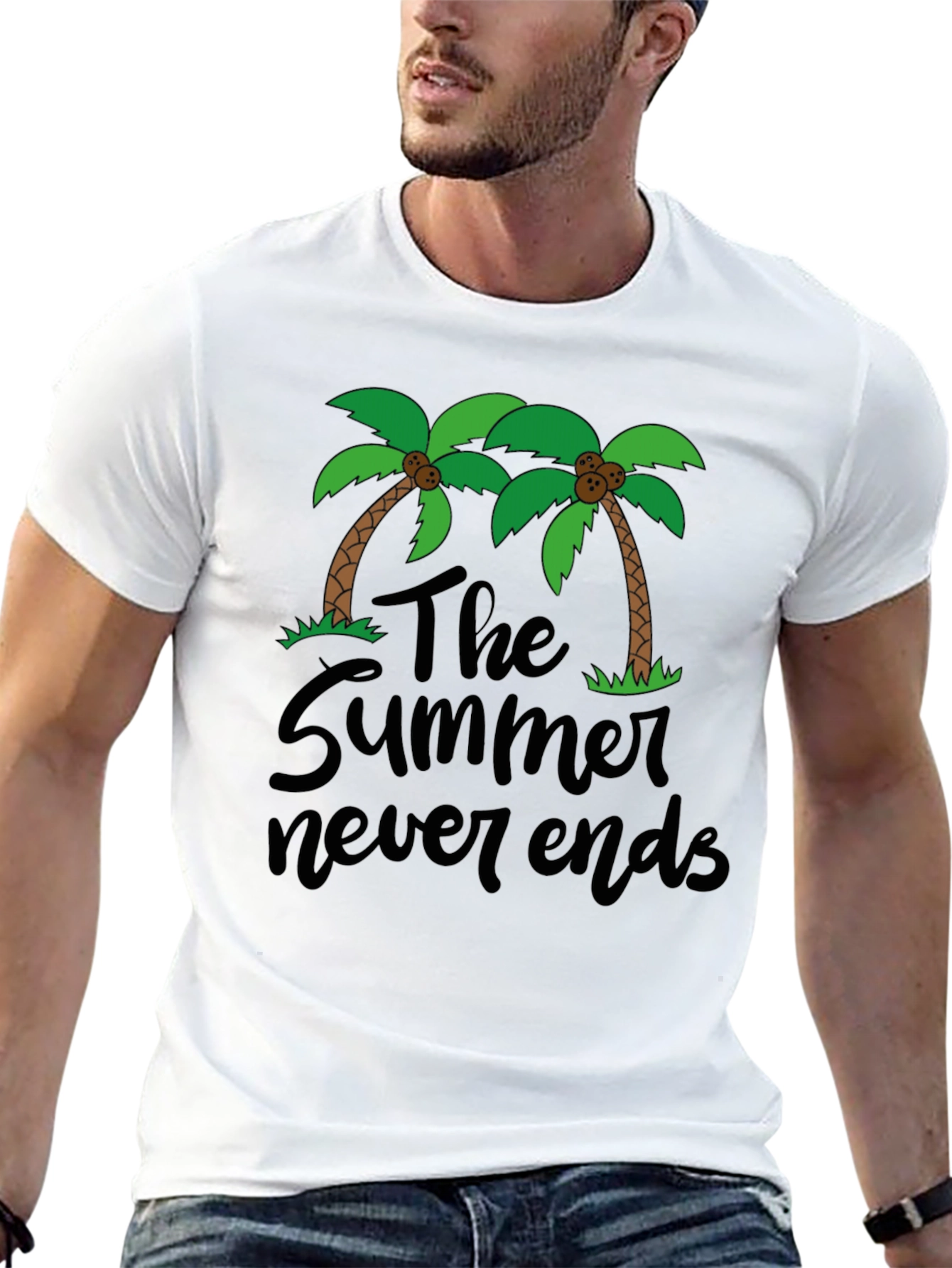 The Summer Never Ends T-Shirt Palm Tree Graphic Tee