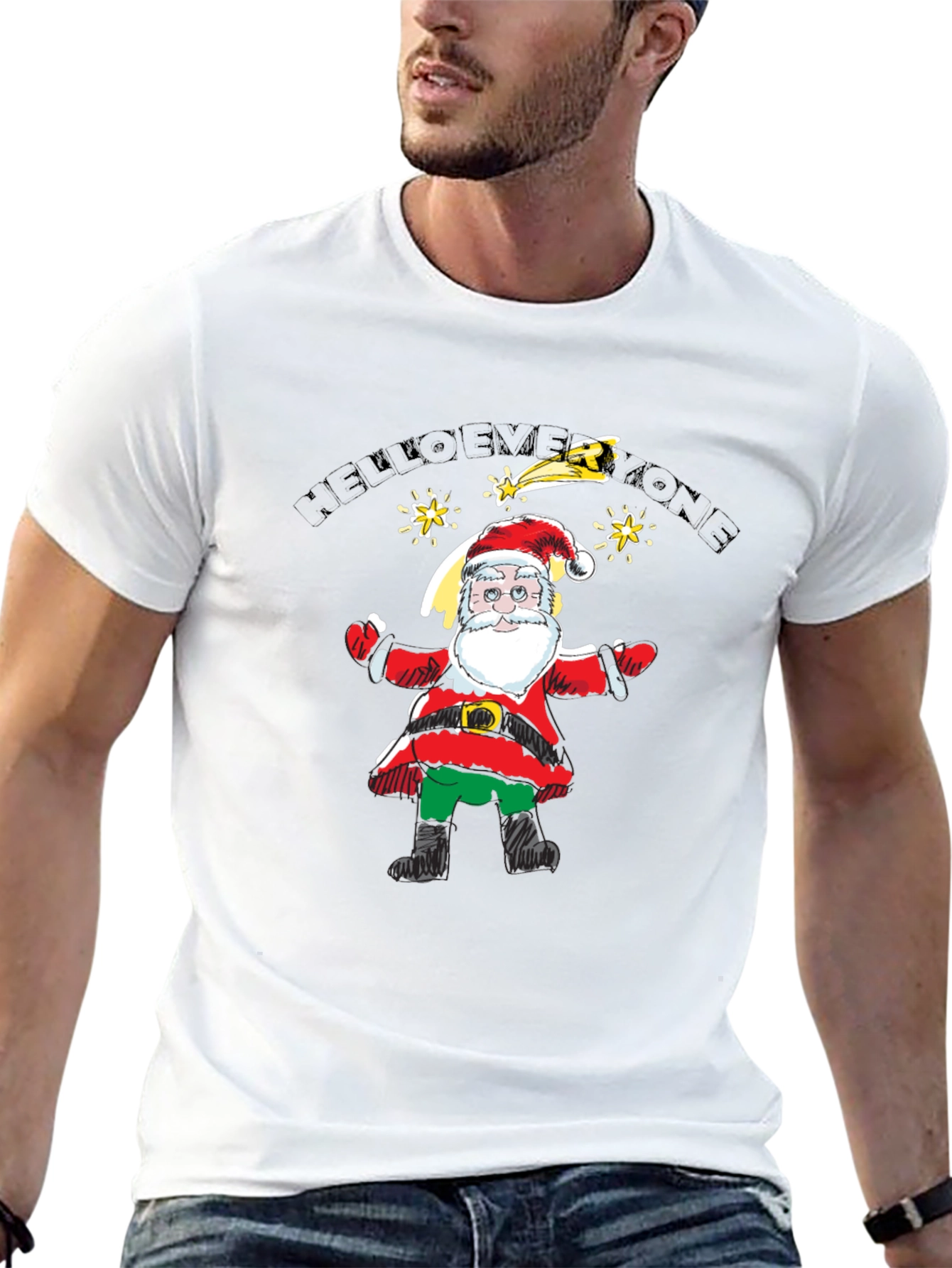 Festive Santa Graphic Black T-Shirt