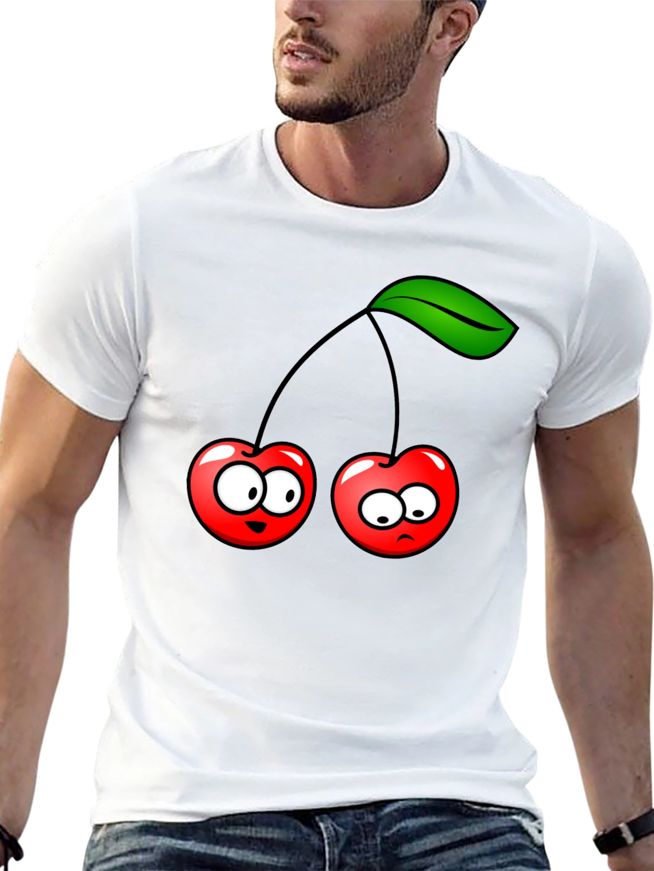 Funny Cherry Cartoon Black T-Shirt