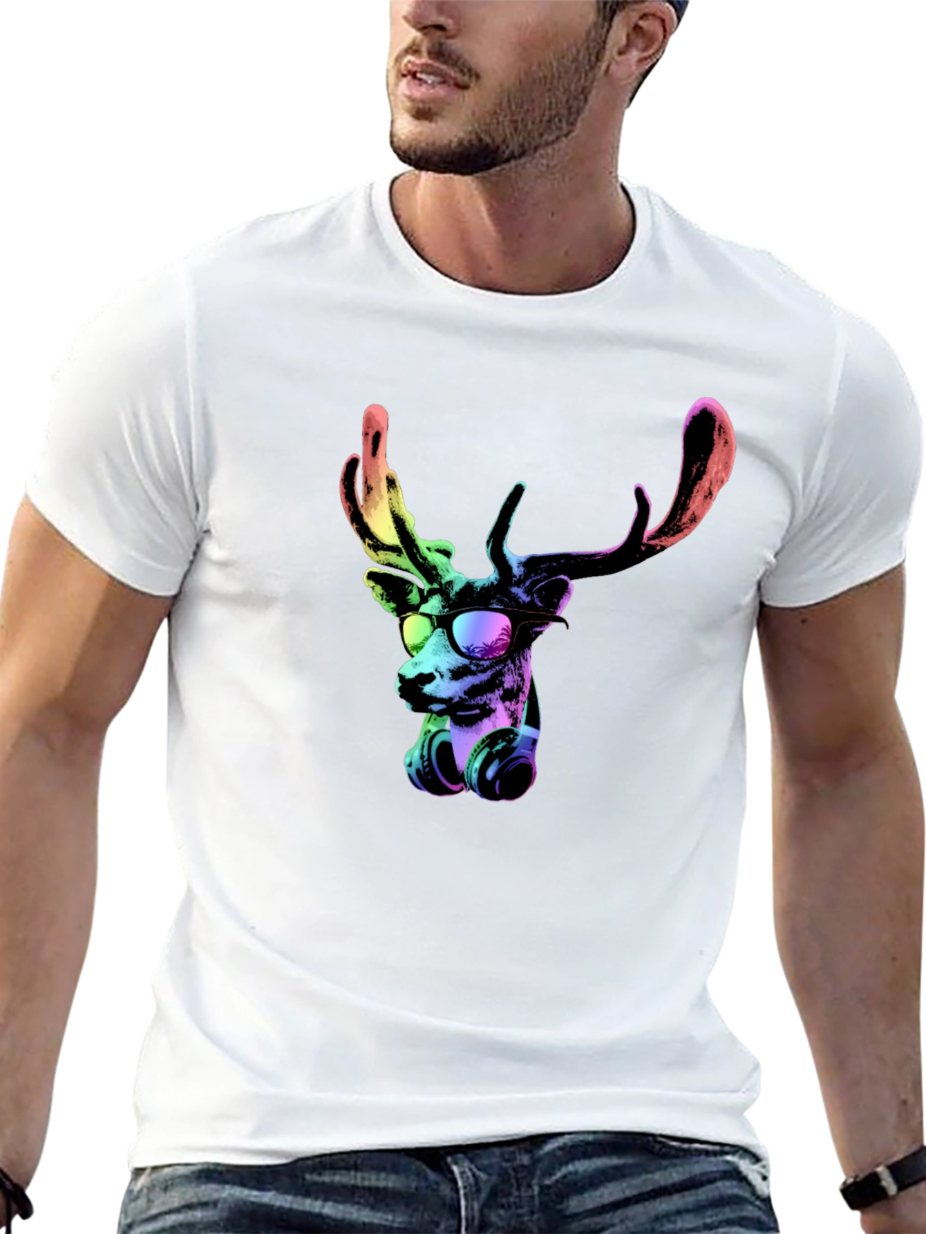 Cool Deer Graphic Tee - Black Cotton T-Shirt