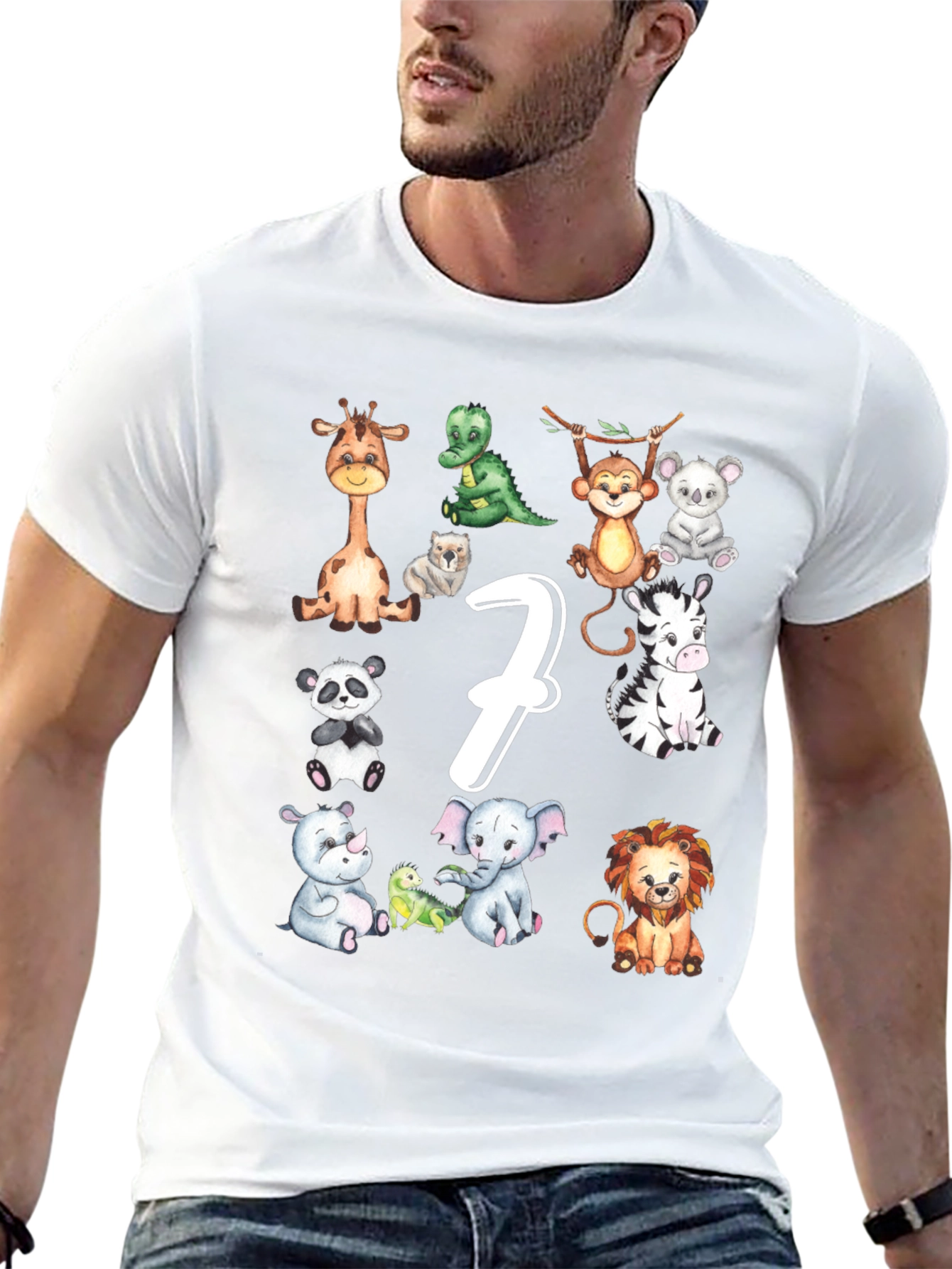Cute 7th Birthday Safari Animals Black T-Shirt