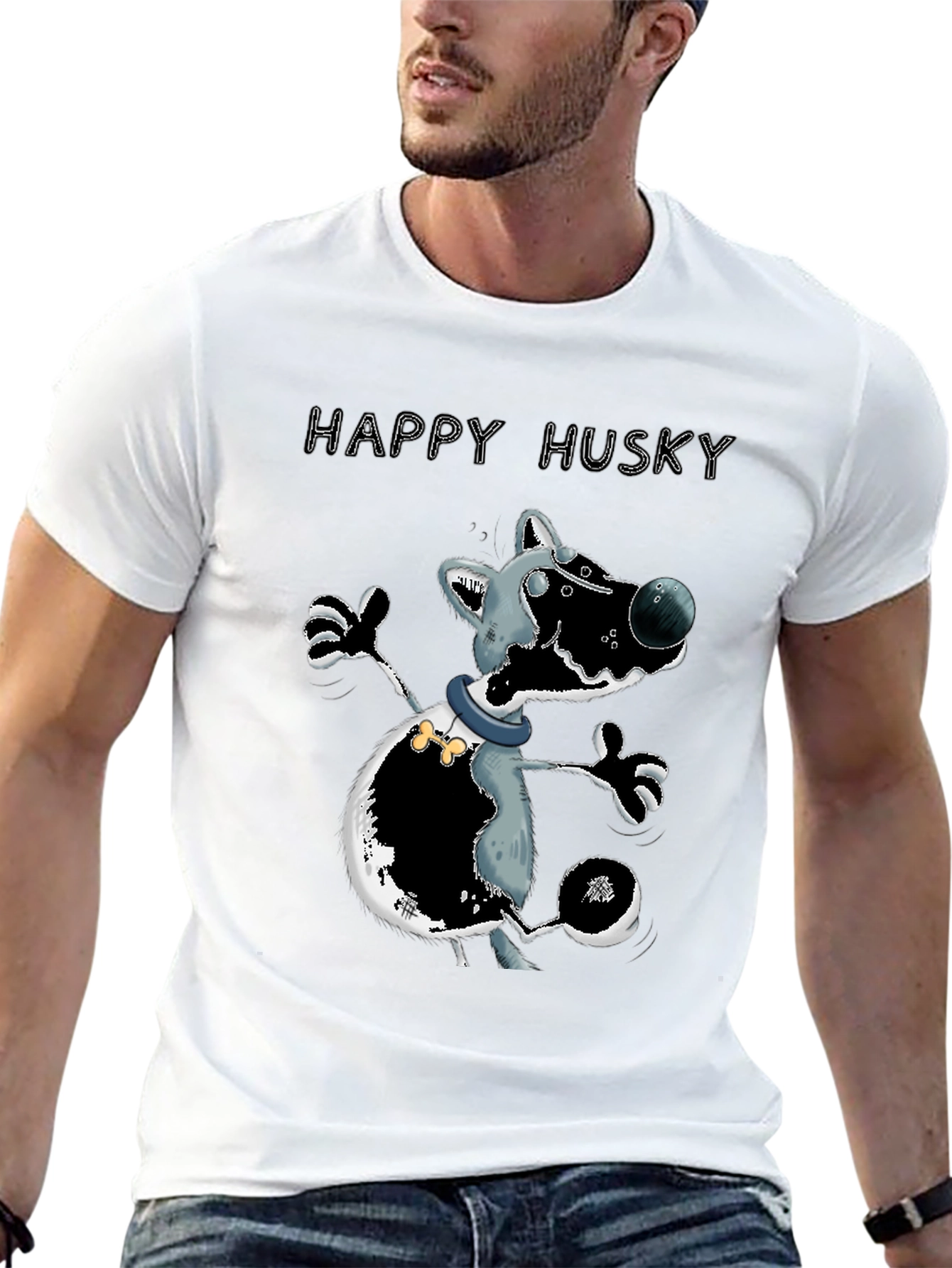 Happy Husky T-Shirt - Mens Graphic Tee