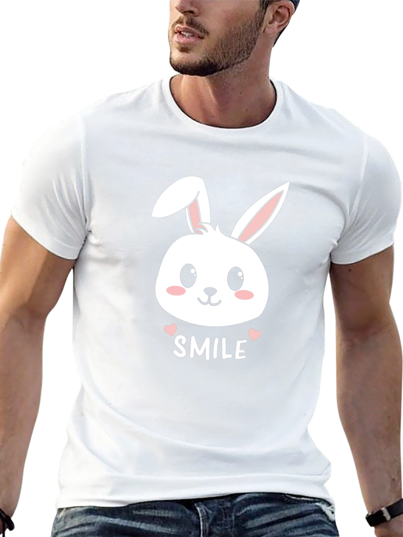 Cute Bunny Smile T-Shirt - Mens Black Graphic Tee