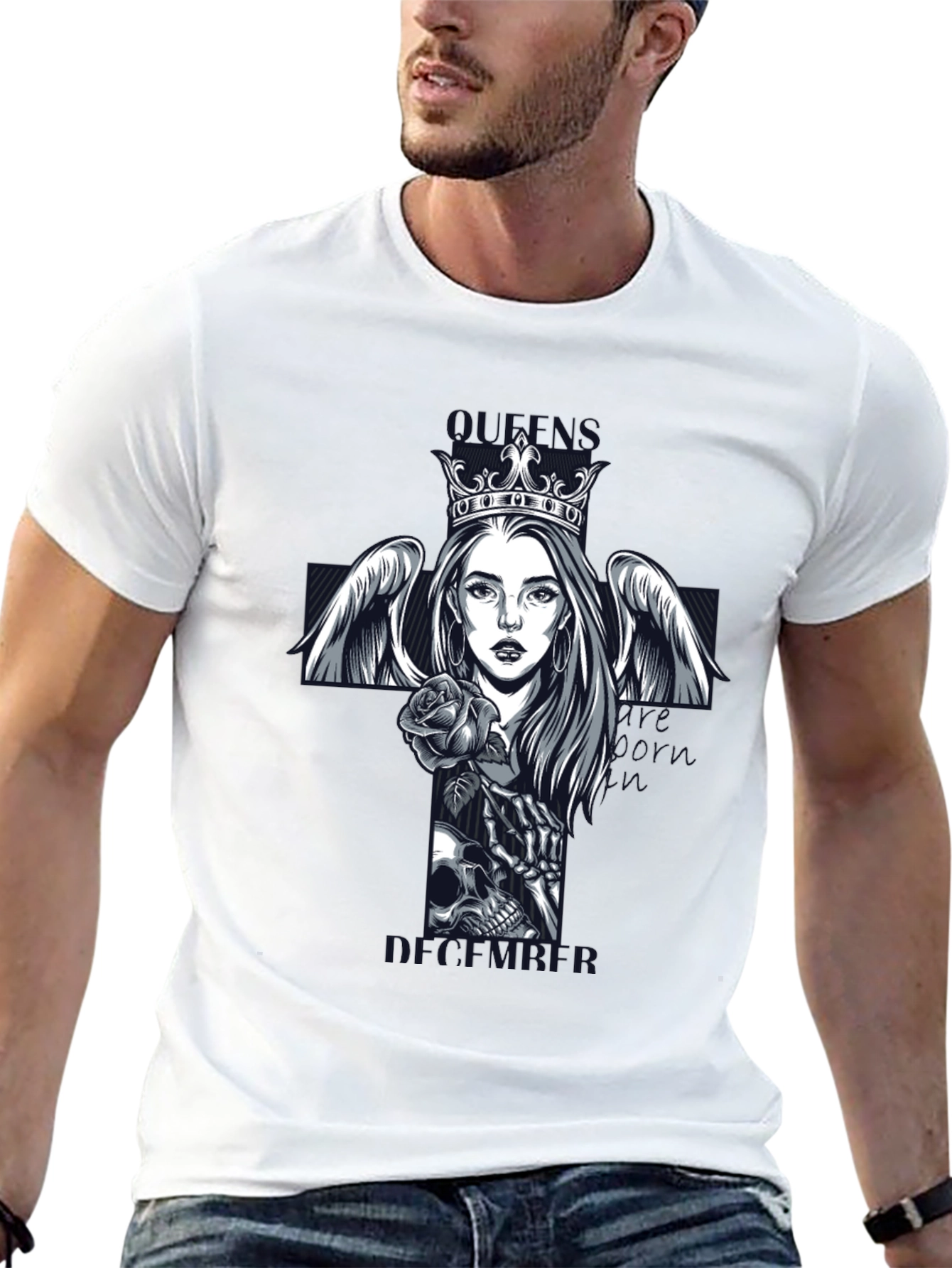 Queen Skull Cross Graphic Tee - Gothic Style