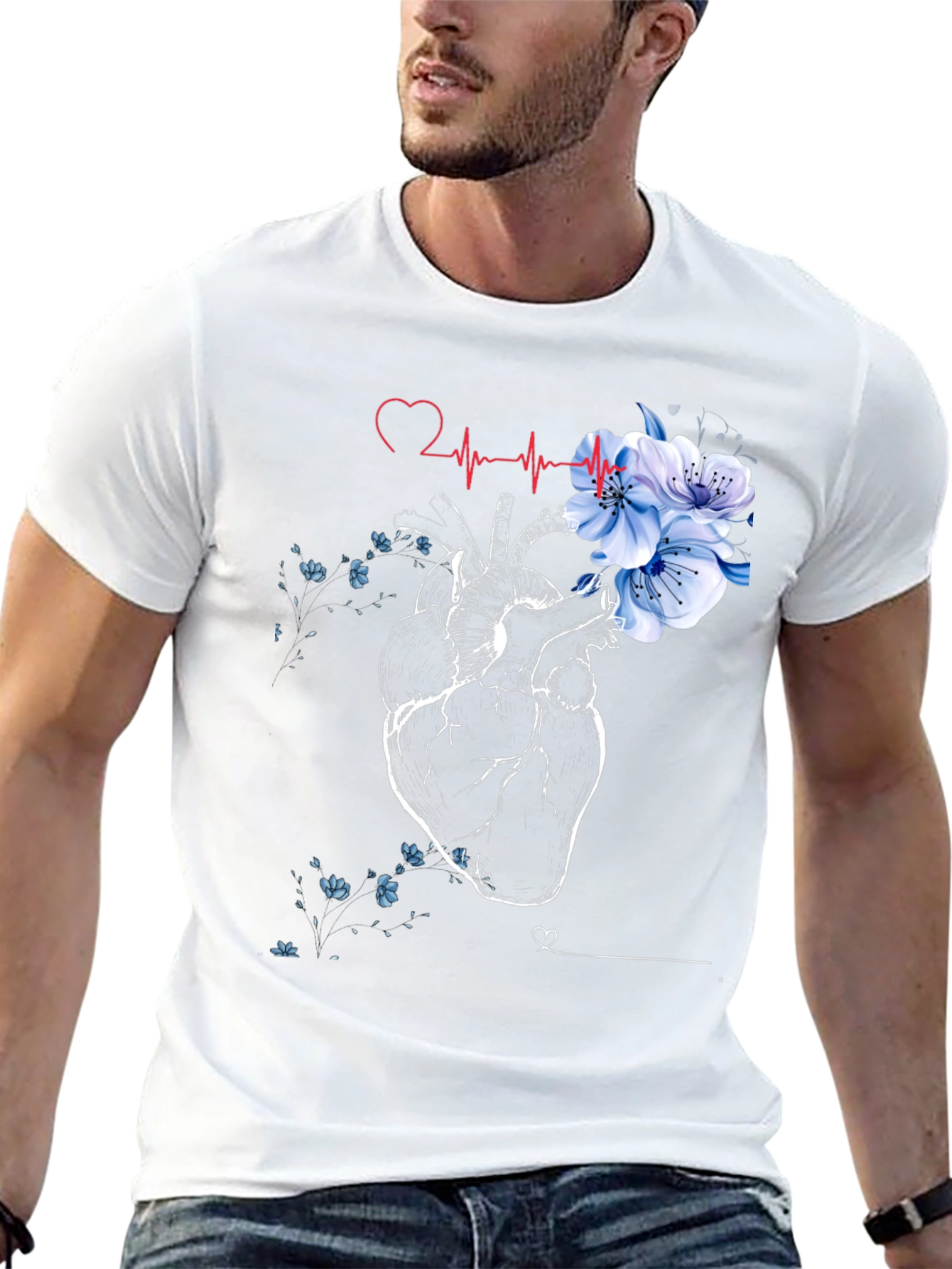Floral Heartbeat Black T-Shirt