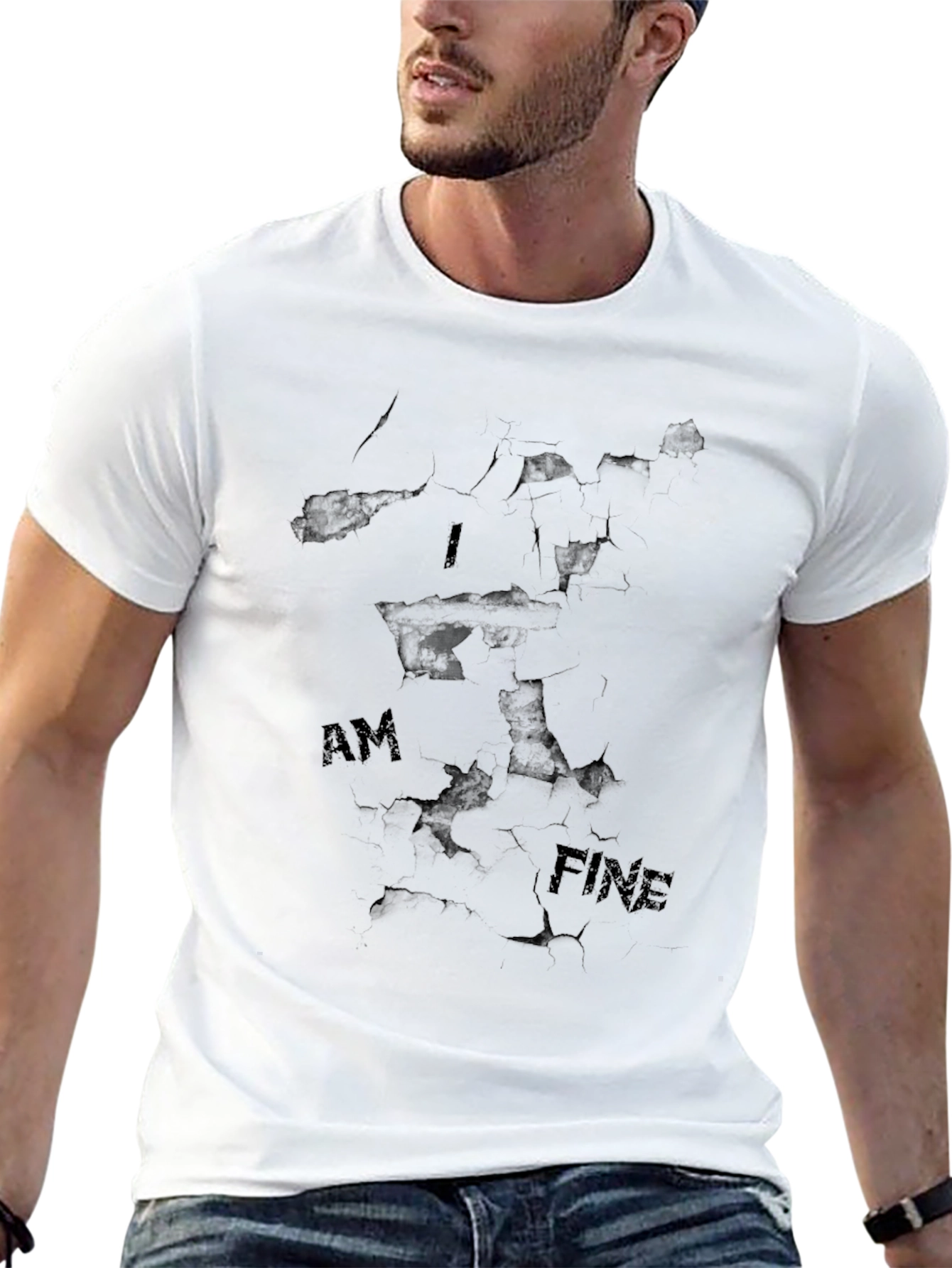 I Am Fine Mens Black Graphic Tee