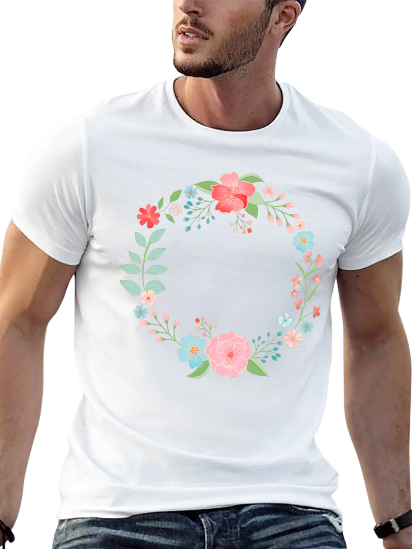 Floral Wreath Graphic Black T-Shirt