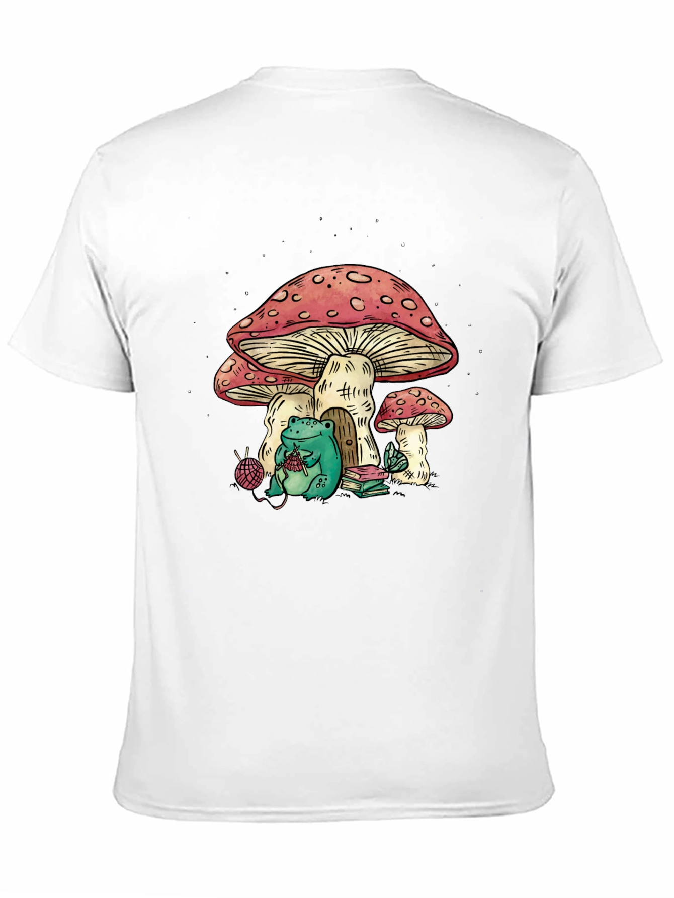 Frog Knitting Mushroom House Graphic T-Shirt