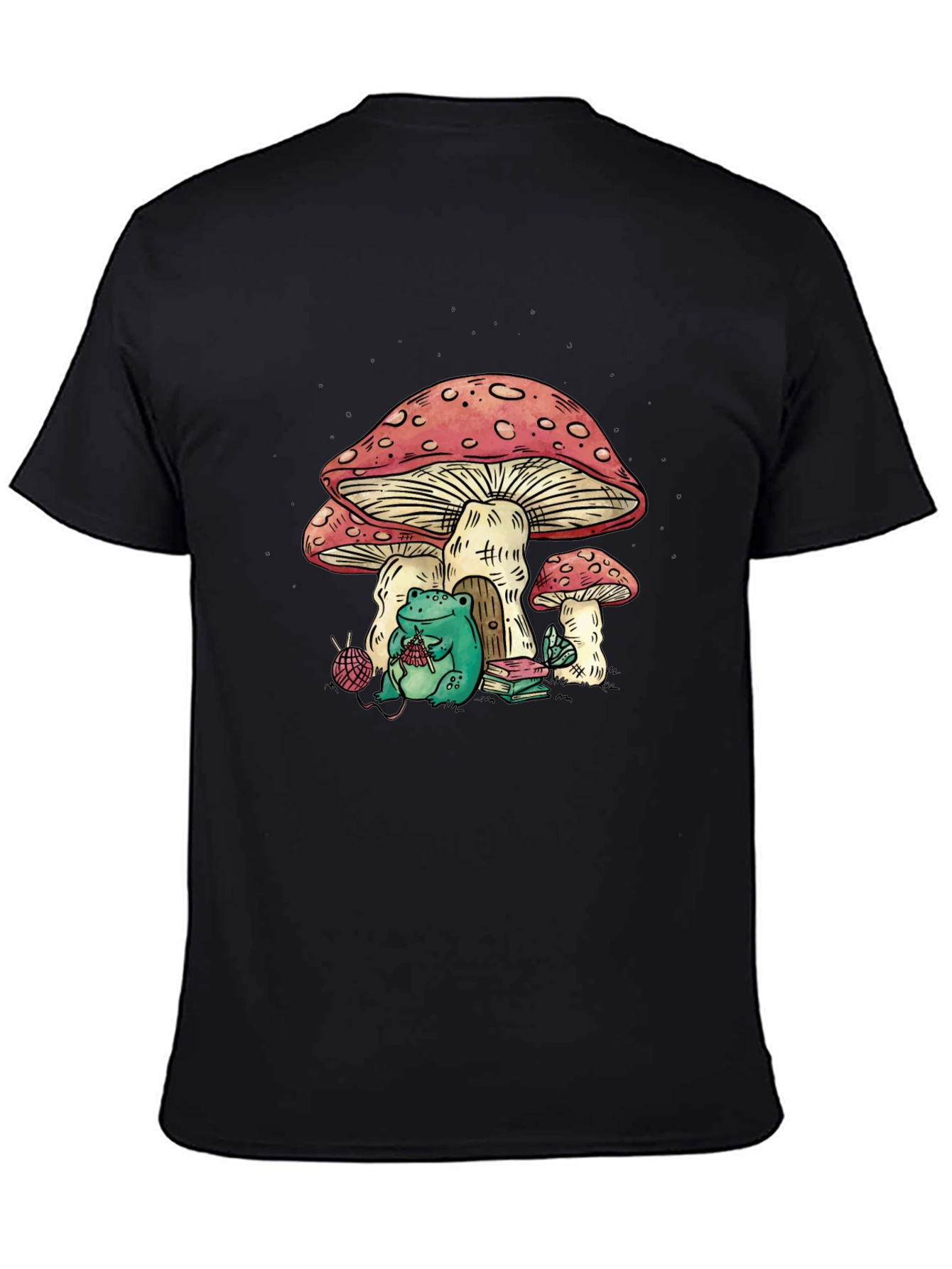 Frog Knitting Mushroom House Graphic T-Shirt
