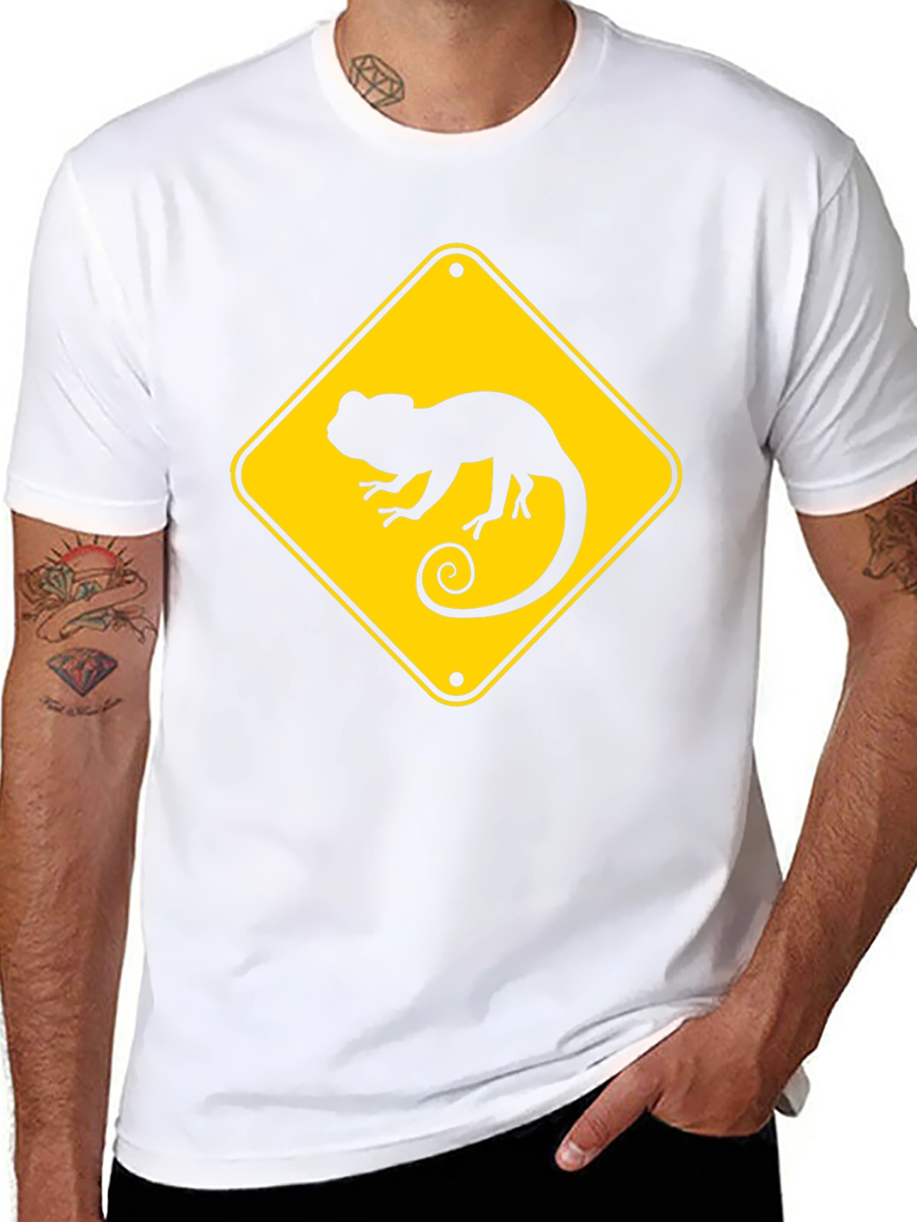 Chameleon Crossing T-Shirt - Black Crew Neck Tee