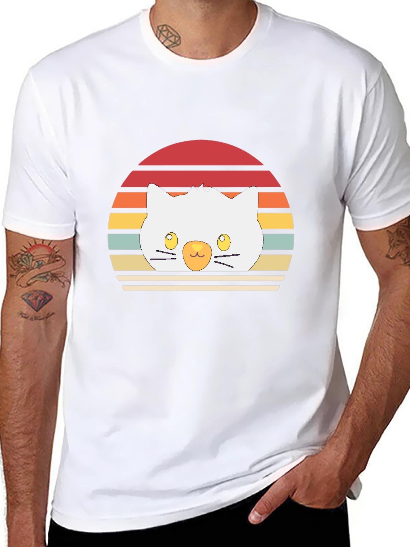 Retro Sunset Cat T-Shirt - Cool Graphic Tee