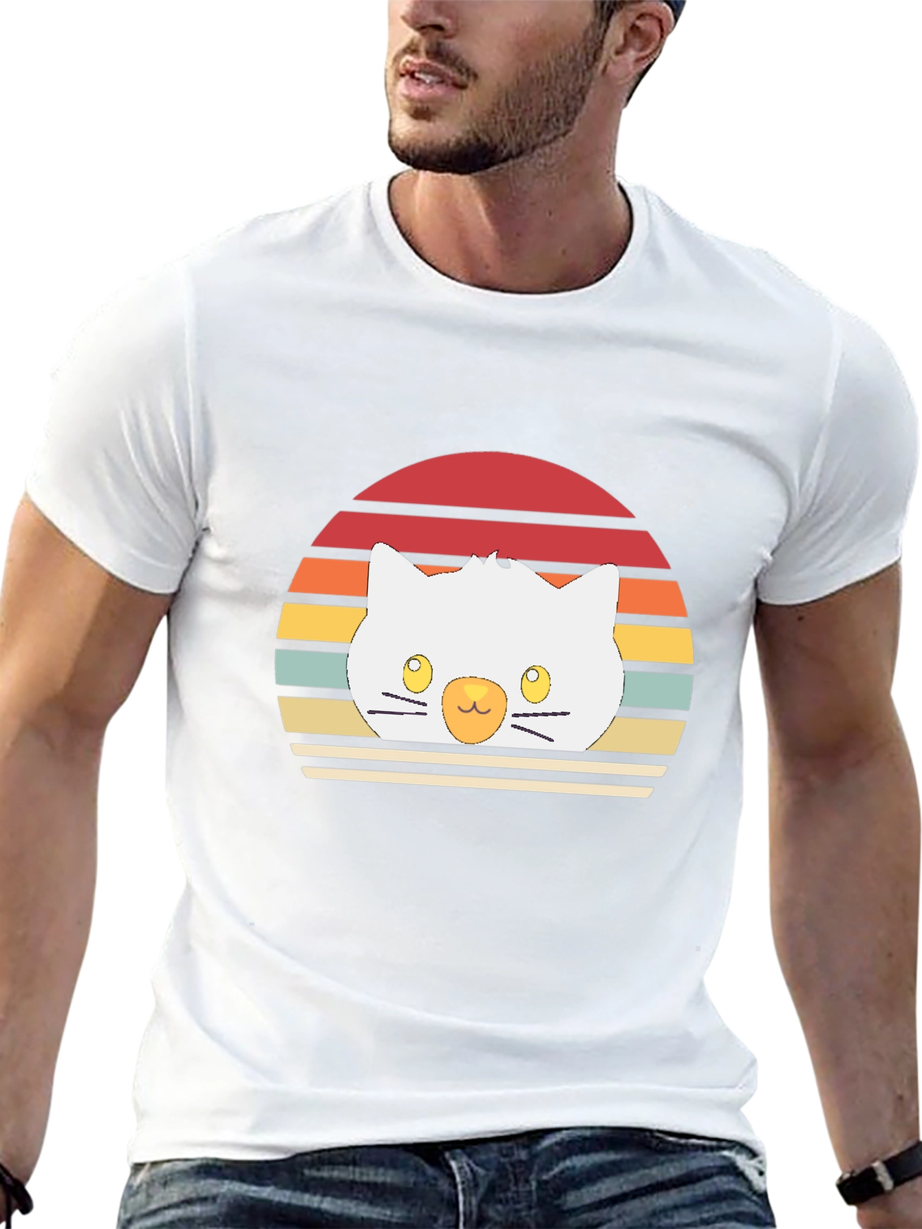 Retro Sunset Cat T-Shirt - Cool Graphic Tee