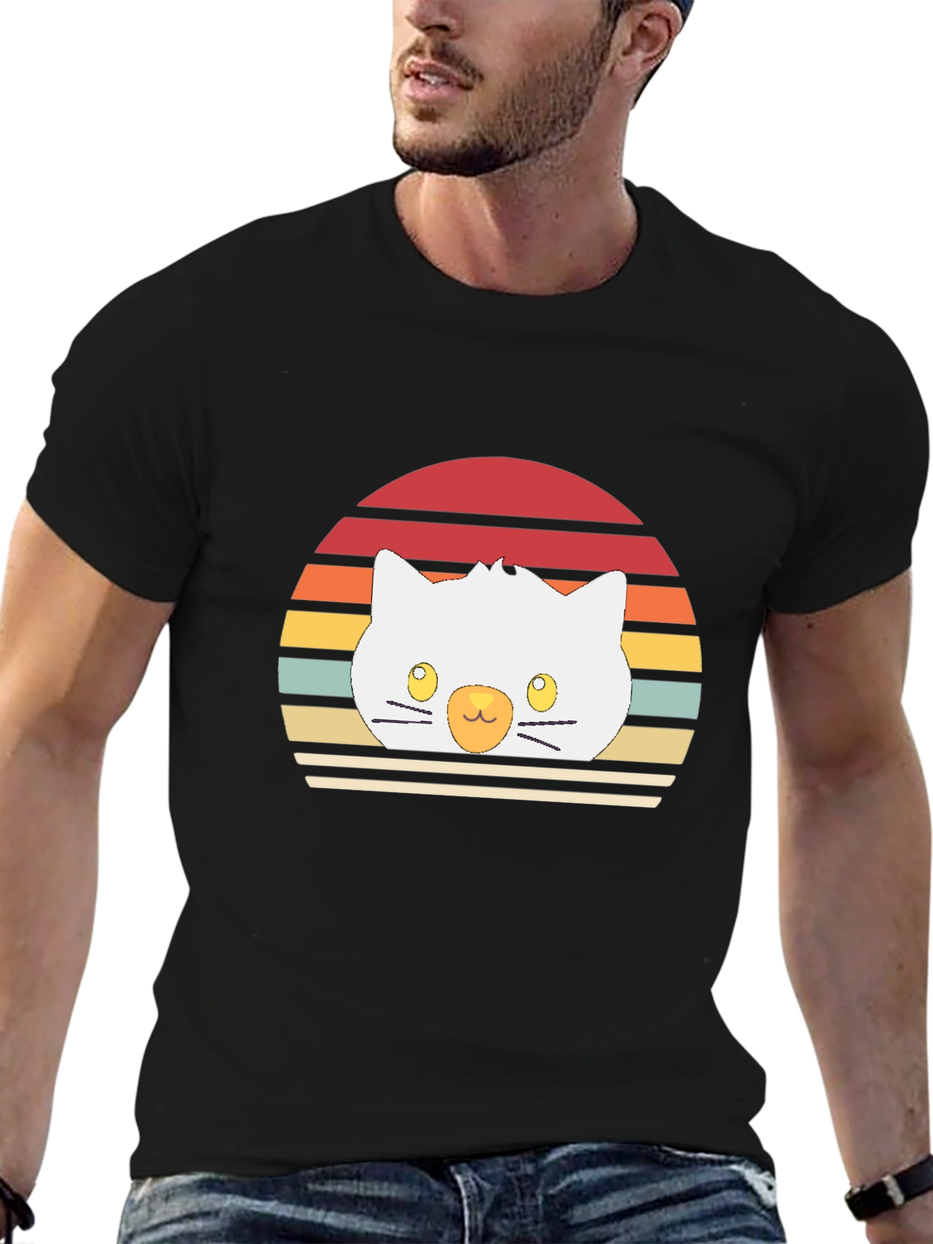 Retro Sunset Cat T-Shirt - Cool Graphic Tee