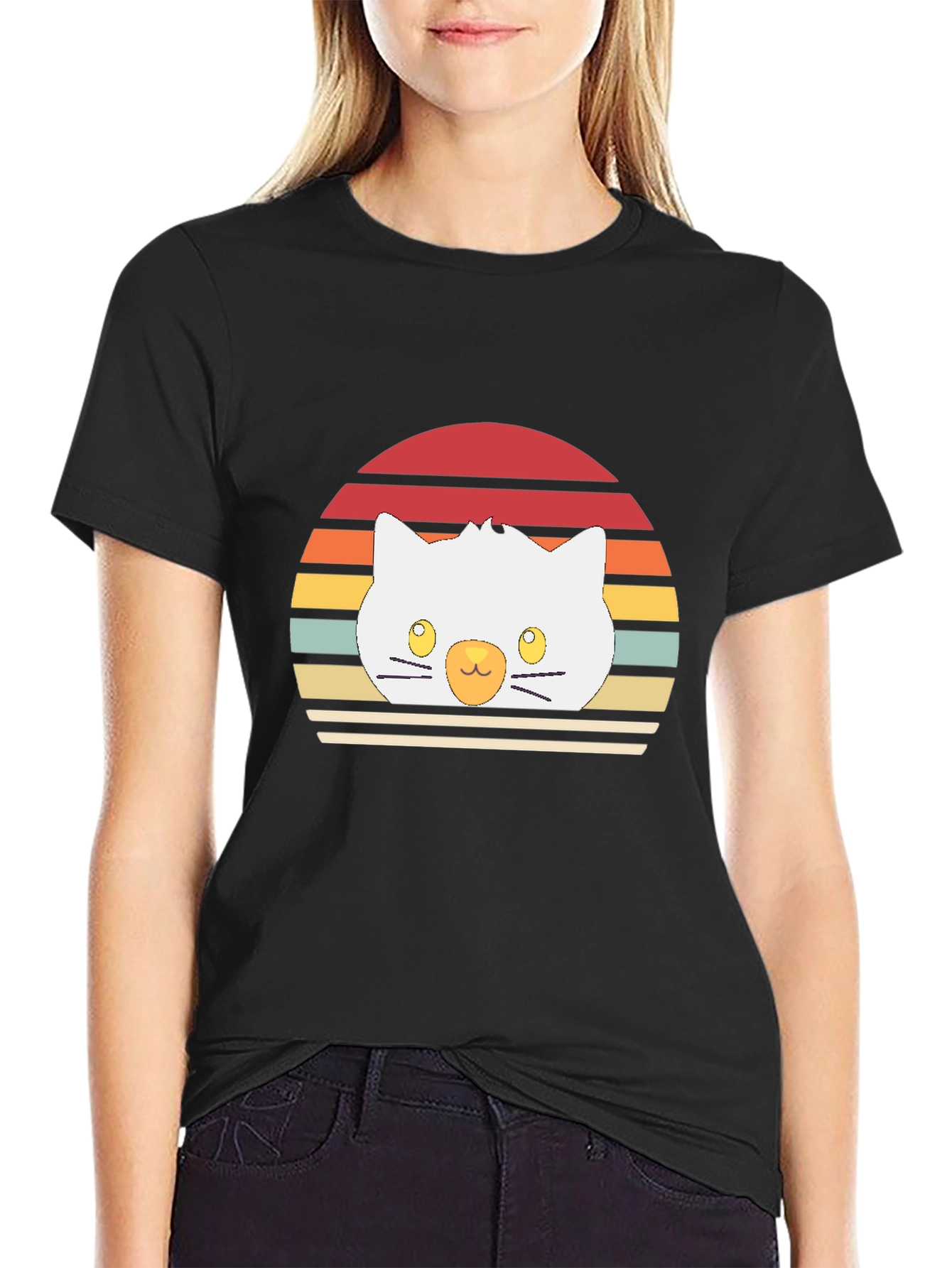 Retro Sunset Cat T-Shirt - Cool Graphic Tee