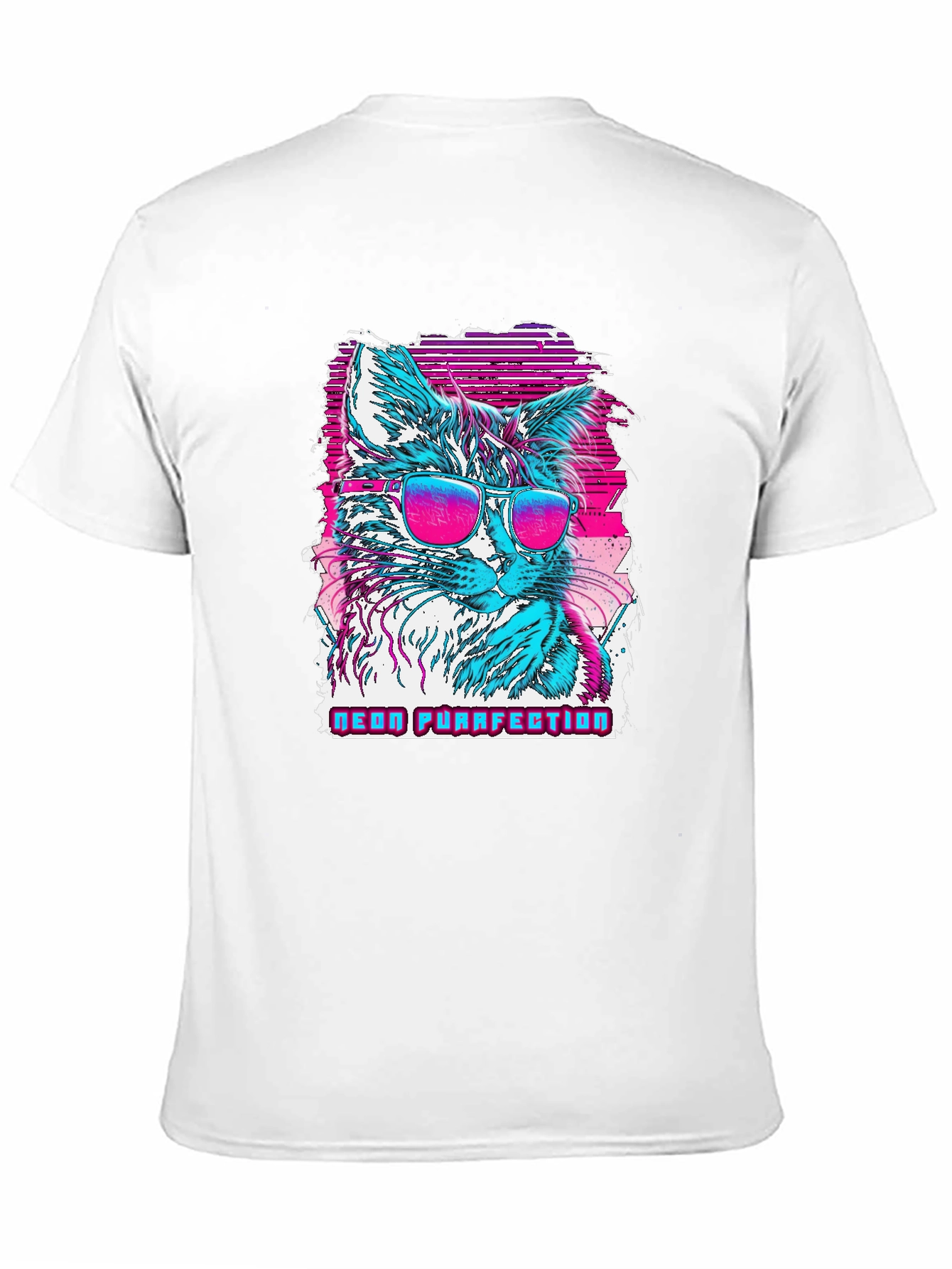Neon Purrfection Cat Graphic T-Shirt - Cool Retro Style