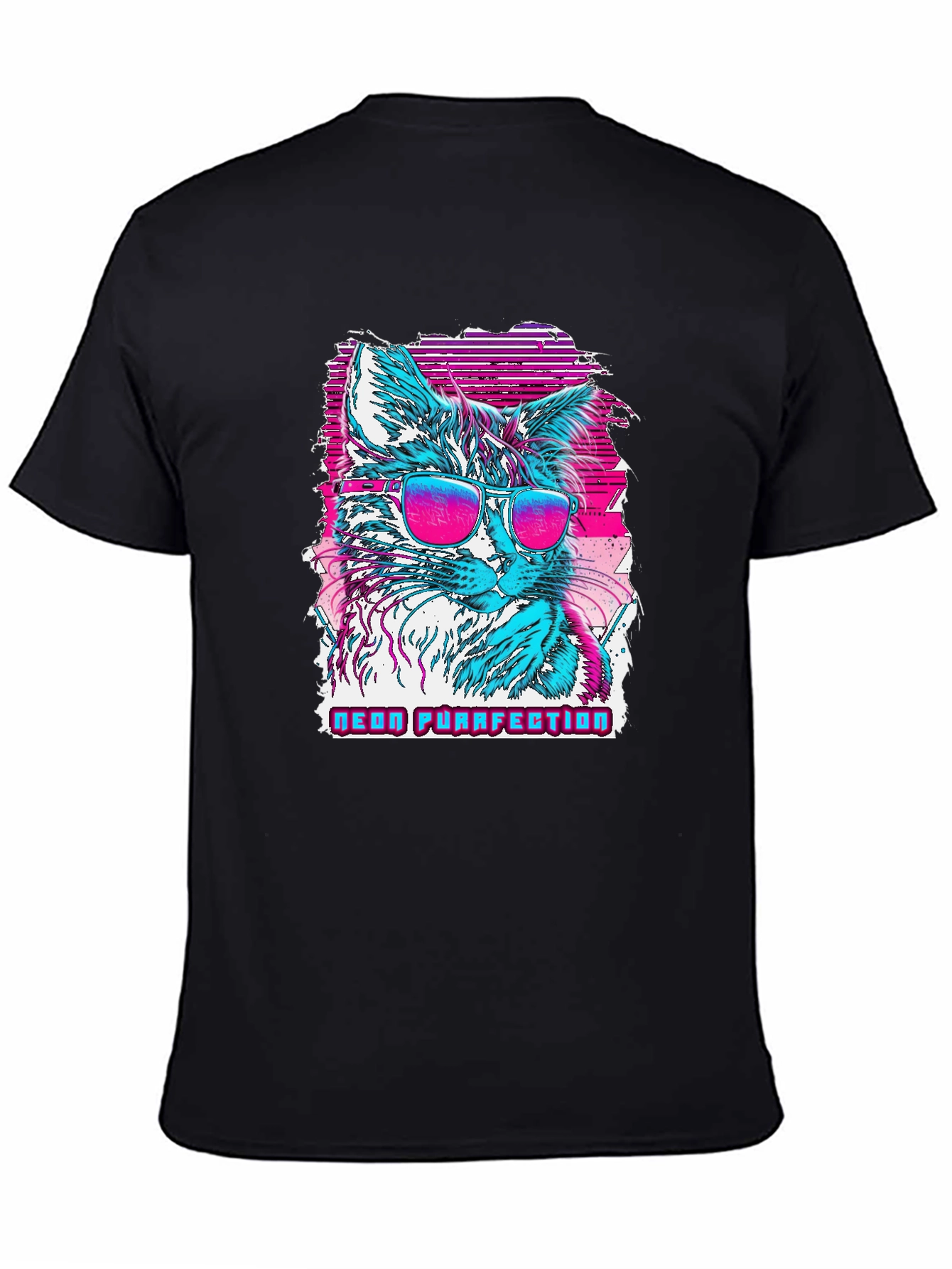 Neon Purrfection Cat Graphic T-Shirt - Cool Retro Style
