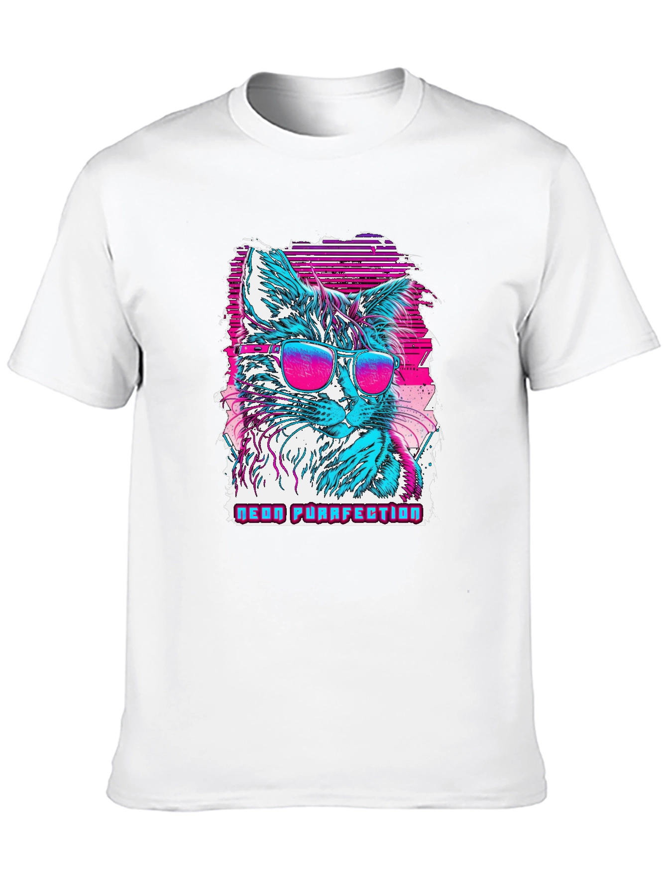 Neon Purrfection Cat Graphic T-Shirt - Cool Retro Style