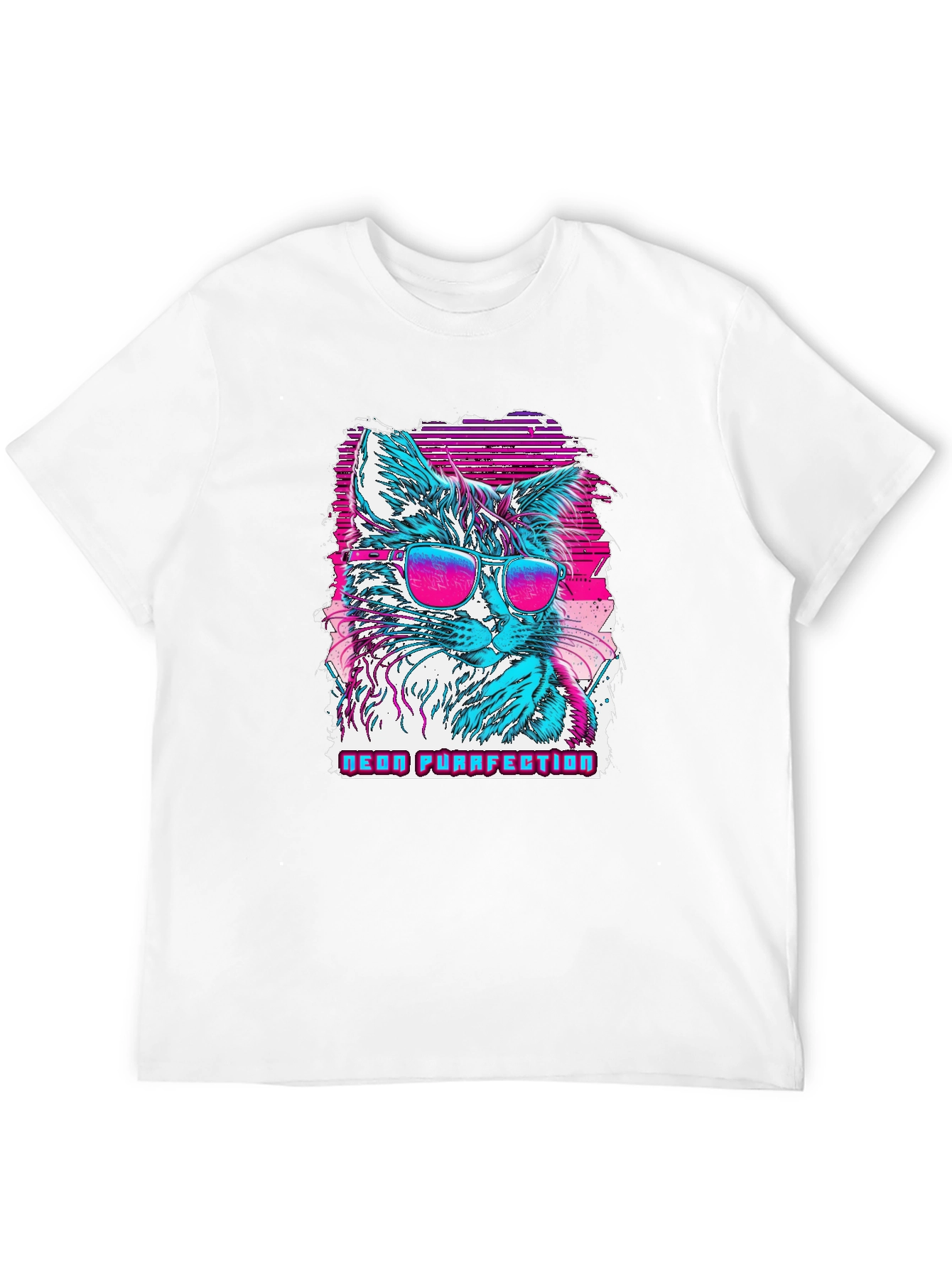 Neon Purrfection Cat Graphic T-Shirt - Cool Retro Style